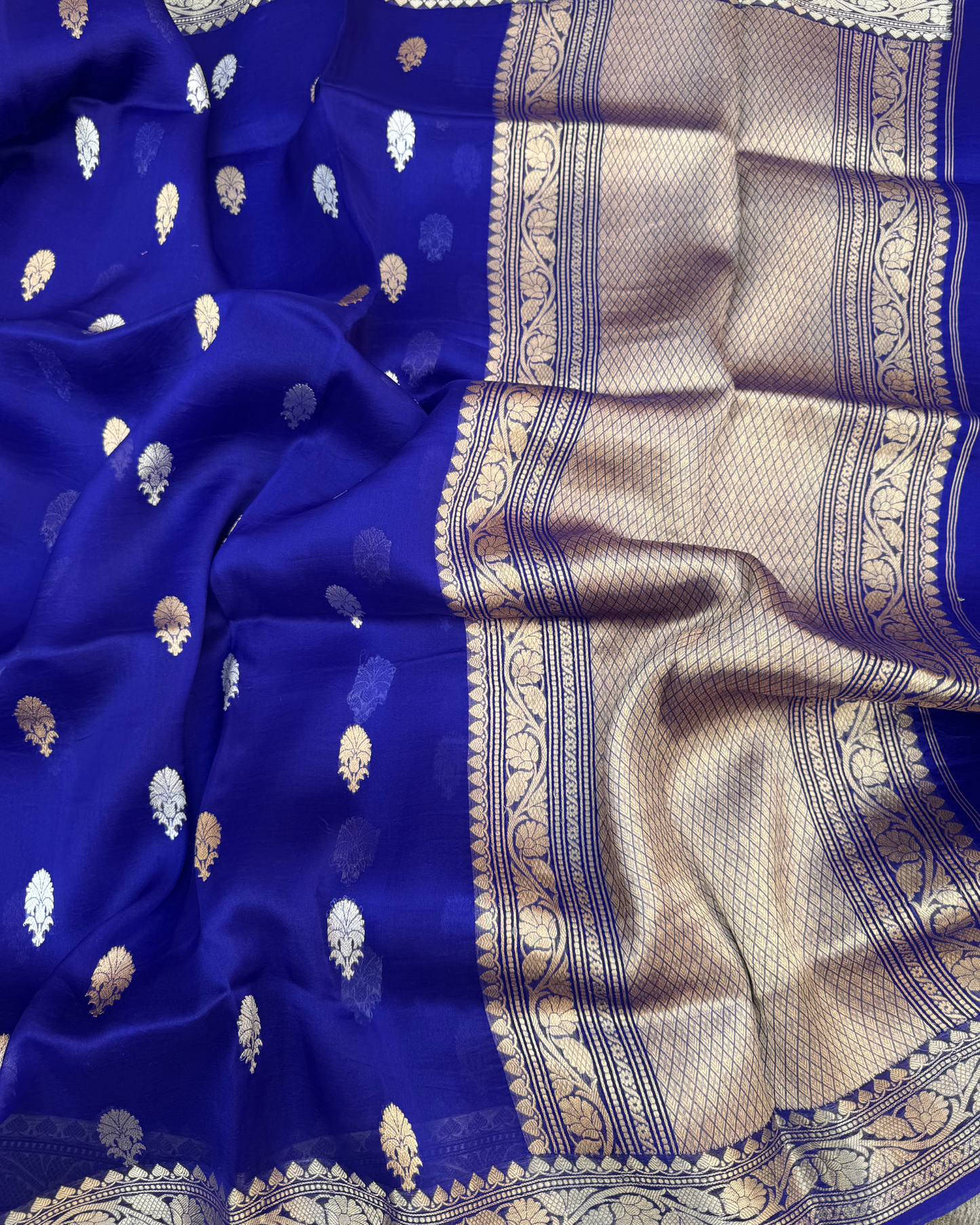 Blue Pure Banarasi Kora Silk Color