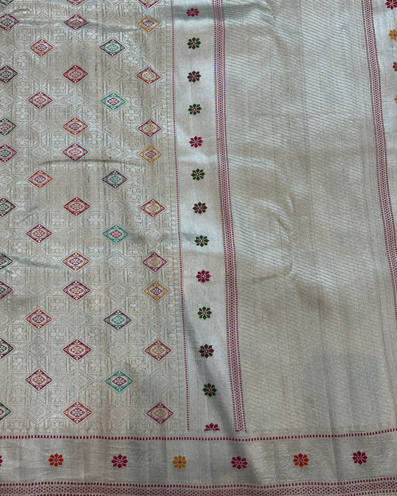 Off-White Tissue Tusser Georgette Banarasi Saree