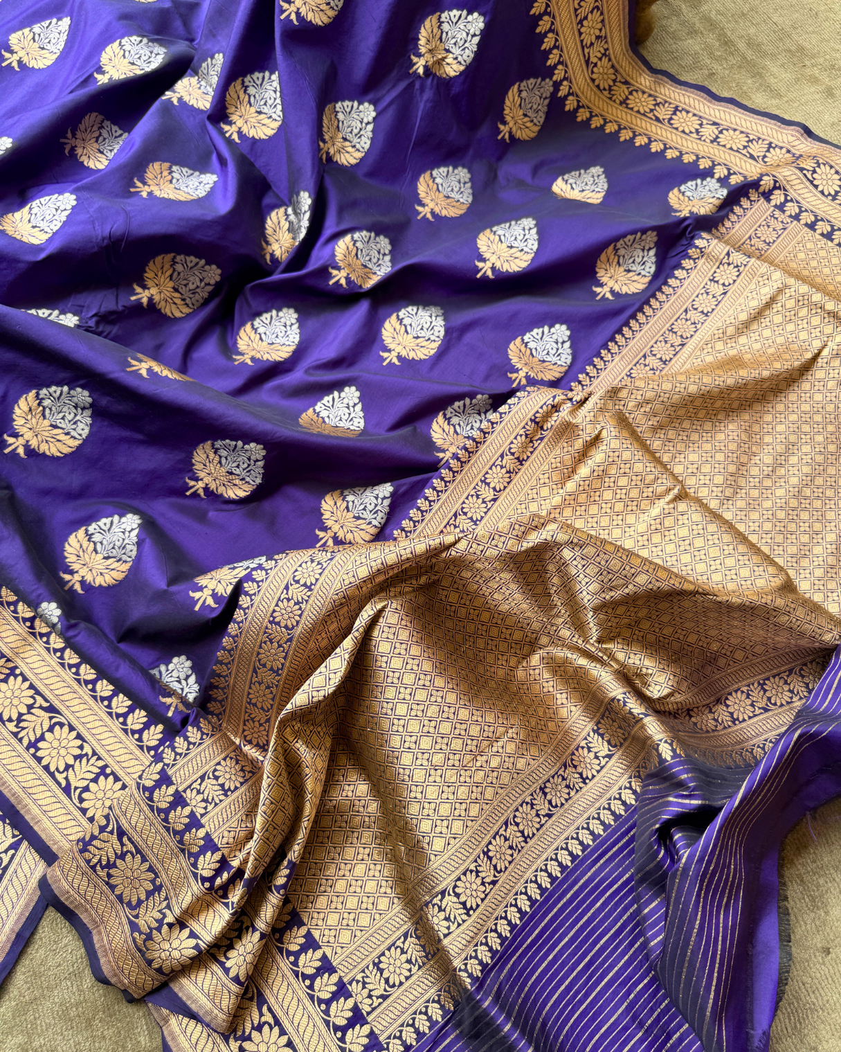 Purple Katan Meenakari Alfi Banarasi Silk Saree
