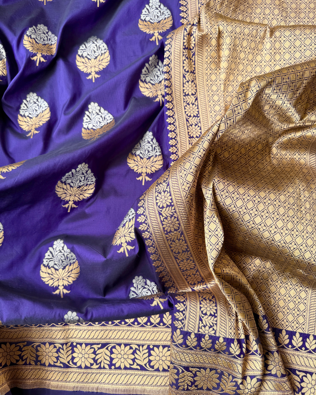 Purple Katan Meenakari Alfi Banarasi Silk Saree