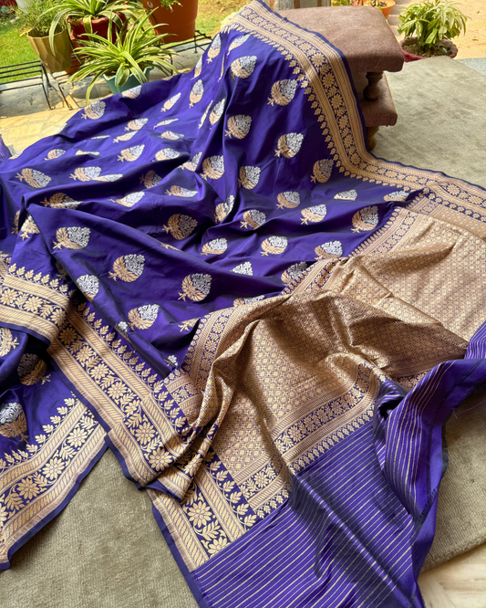 Purple Katan Meenakari Alfi Banarasi Silk Saree