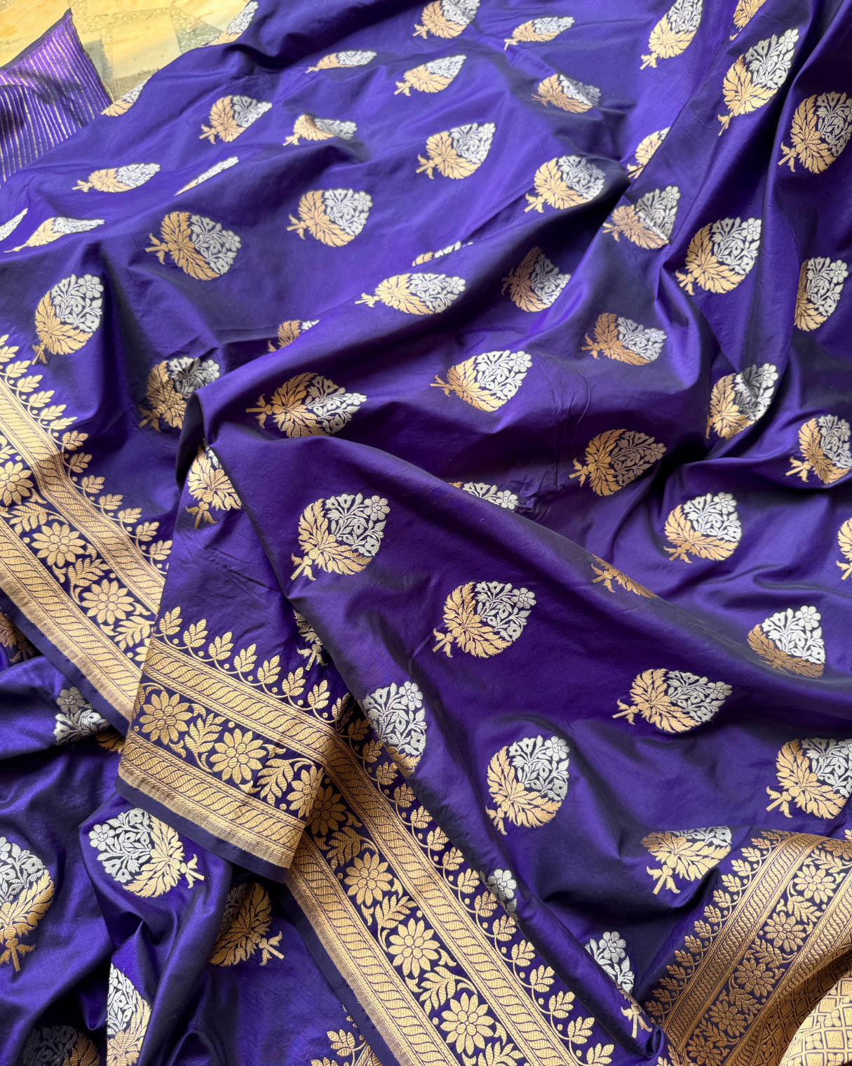 Purple Katan Meenakari Alfi Banarasi Silk Saree