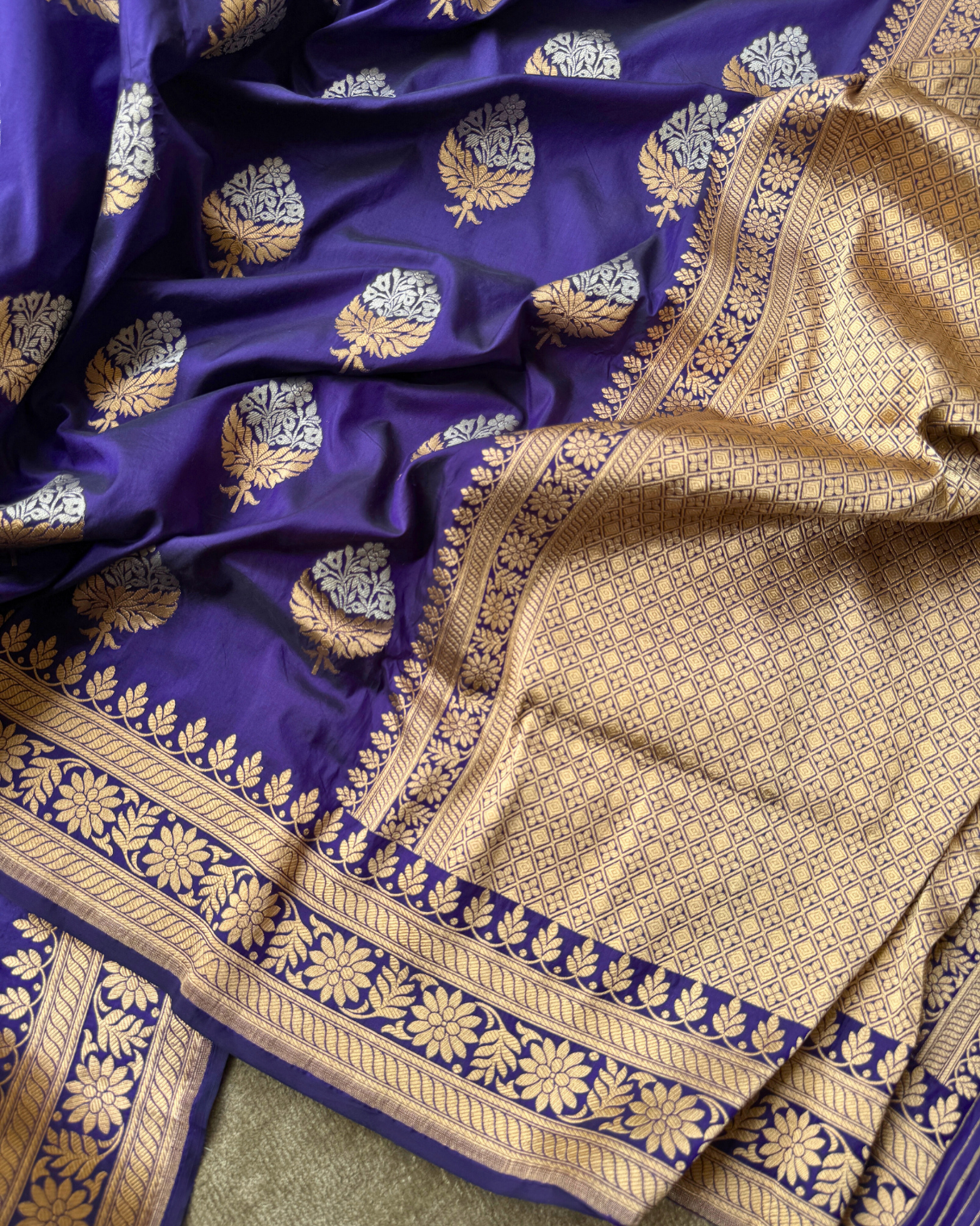 Purple Katan Meenakari Alfi Banarasi Silk Saree