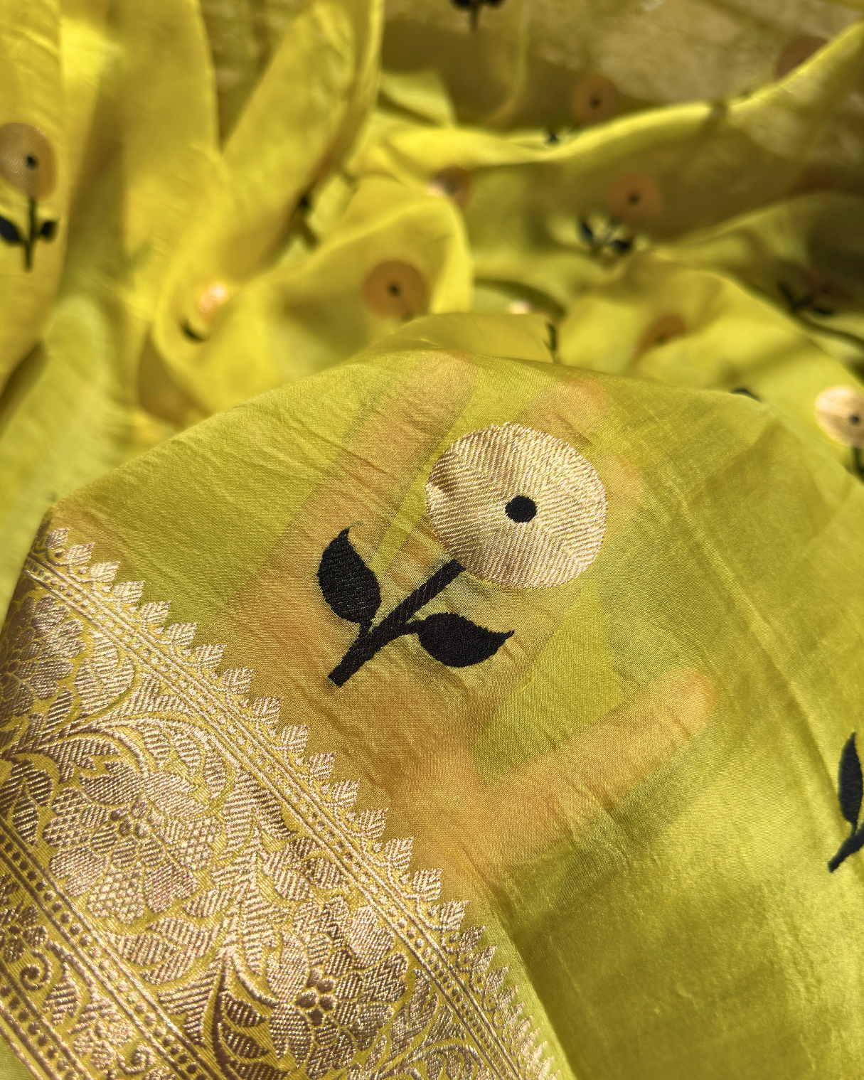 Yellow Pure Banarasi Kora Silk Saree