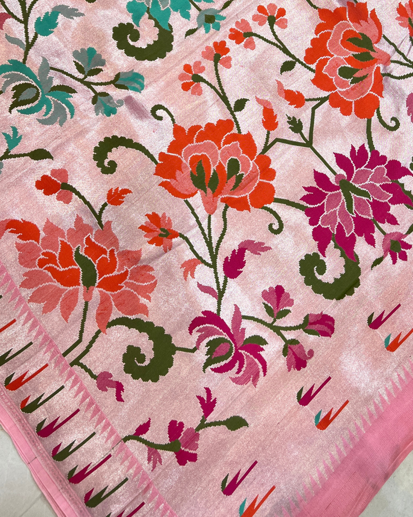 Deep pink Tissue Tusser Georgette Banarasi Saree