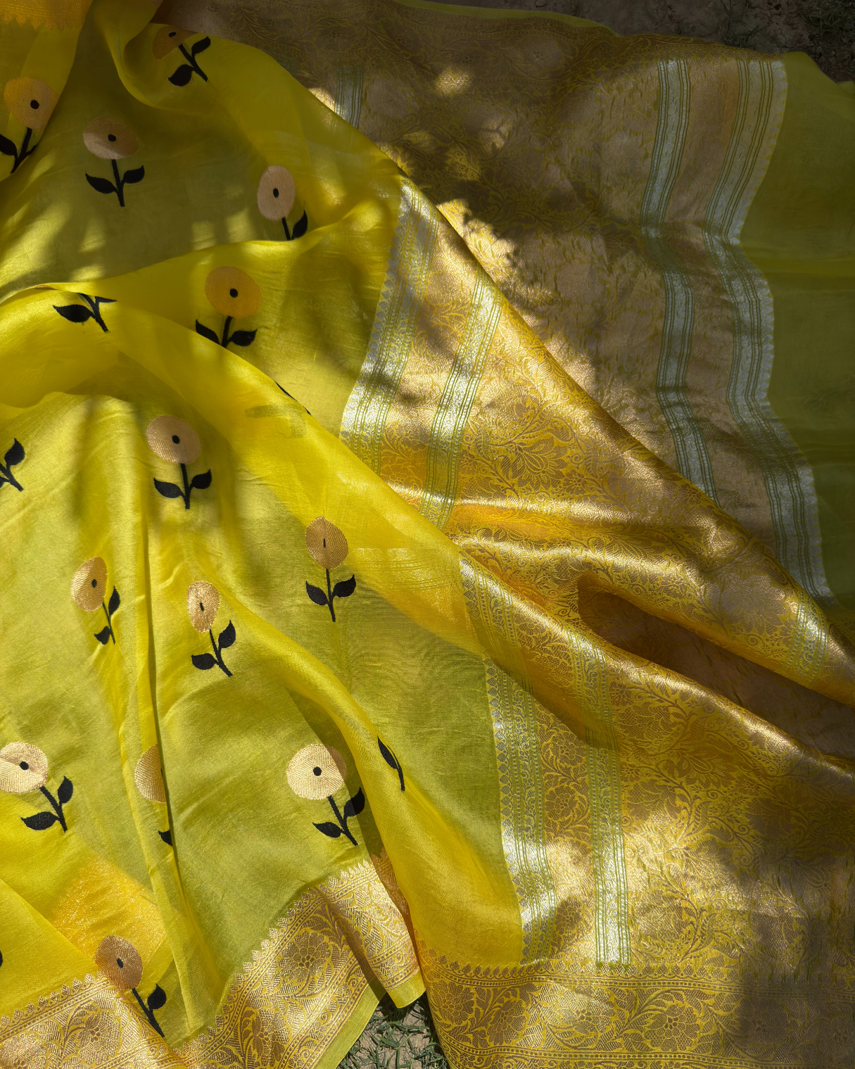 Yellow Pure Banarasi Kora Silk Saree