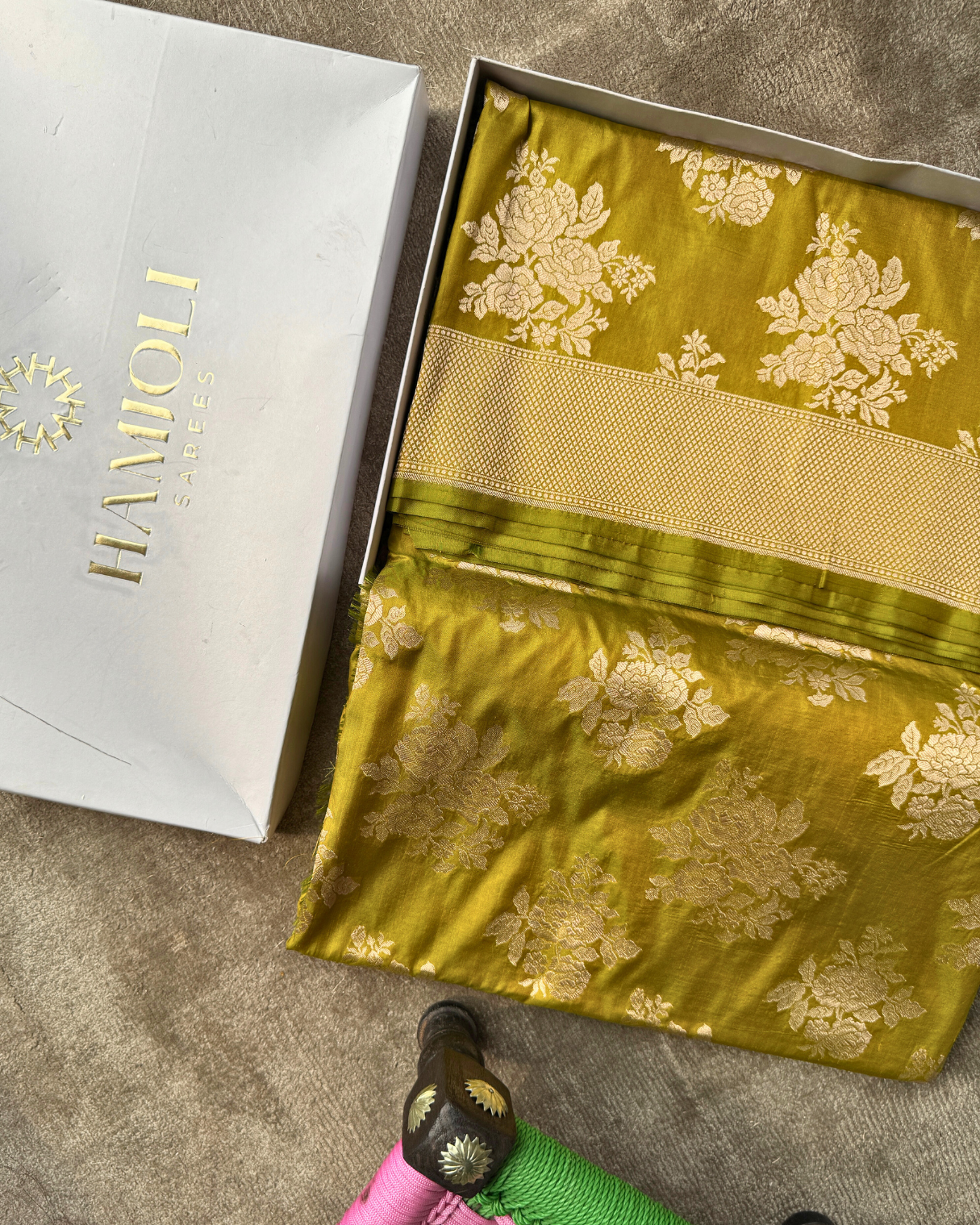 Yellow-Green Pure Banarasi Katan Silk Saree