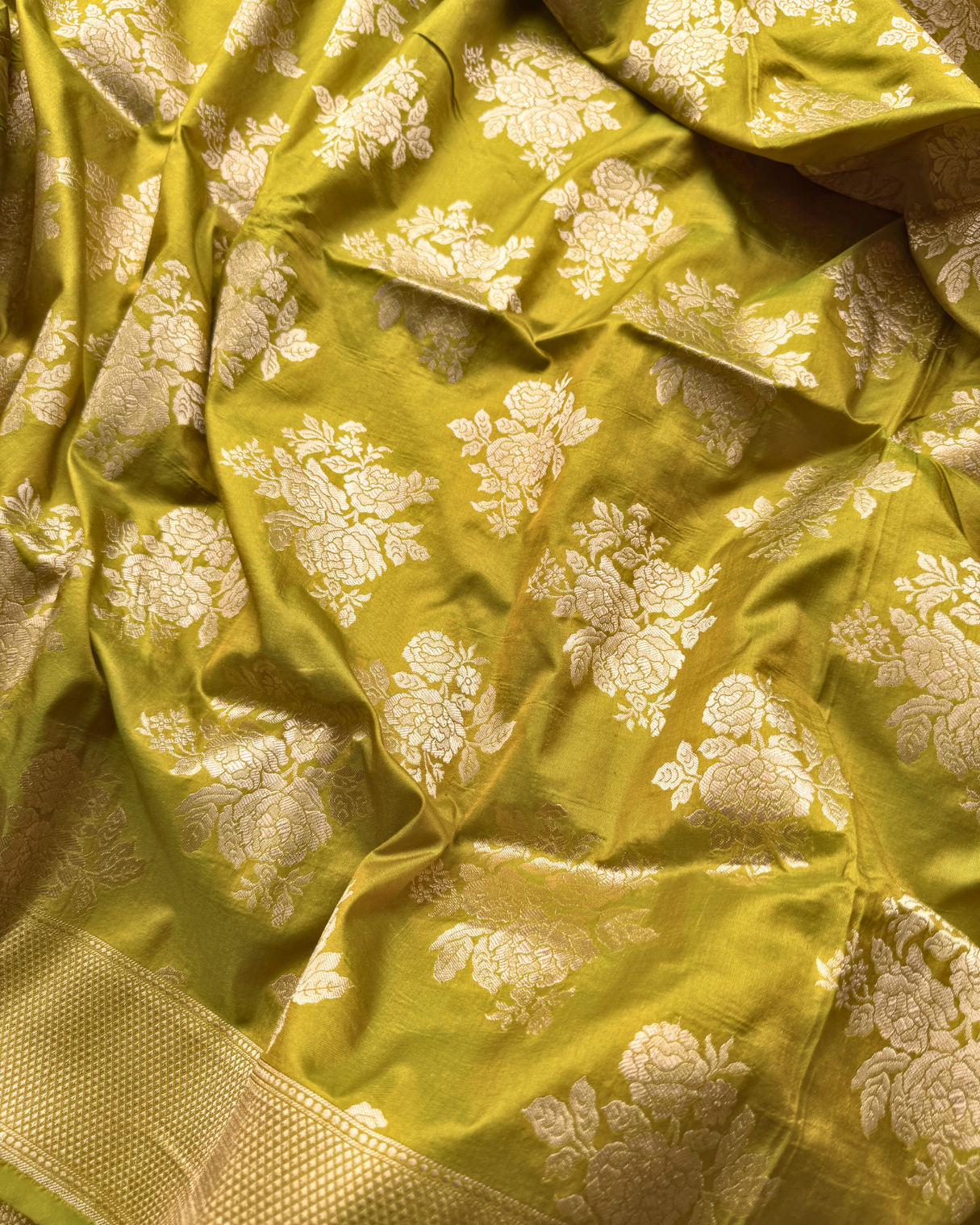 Yellow-Green Pure Banarasi Katan Silk Saree