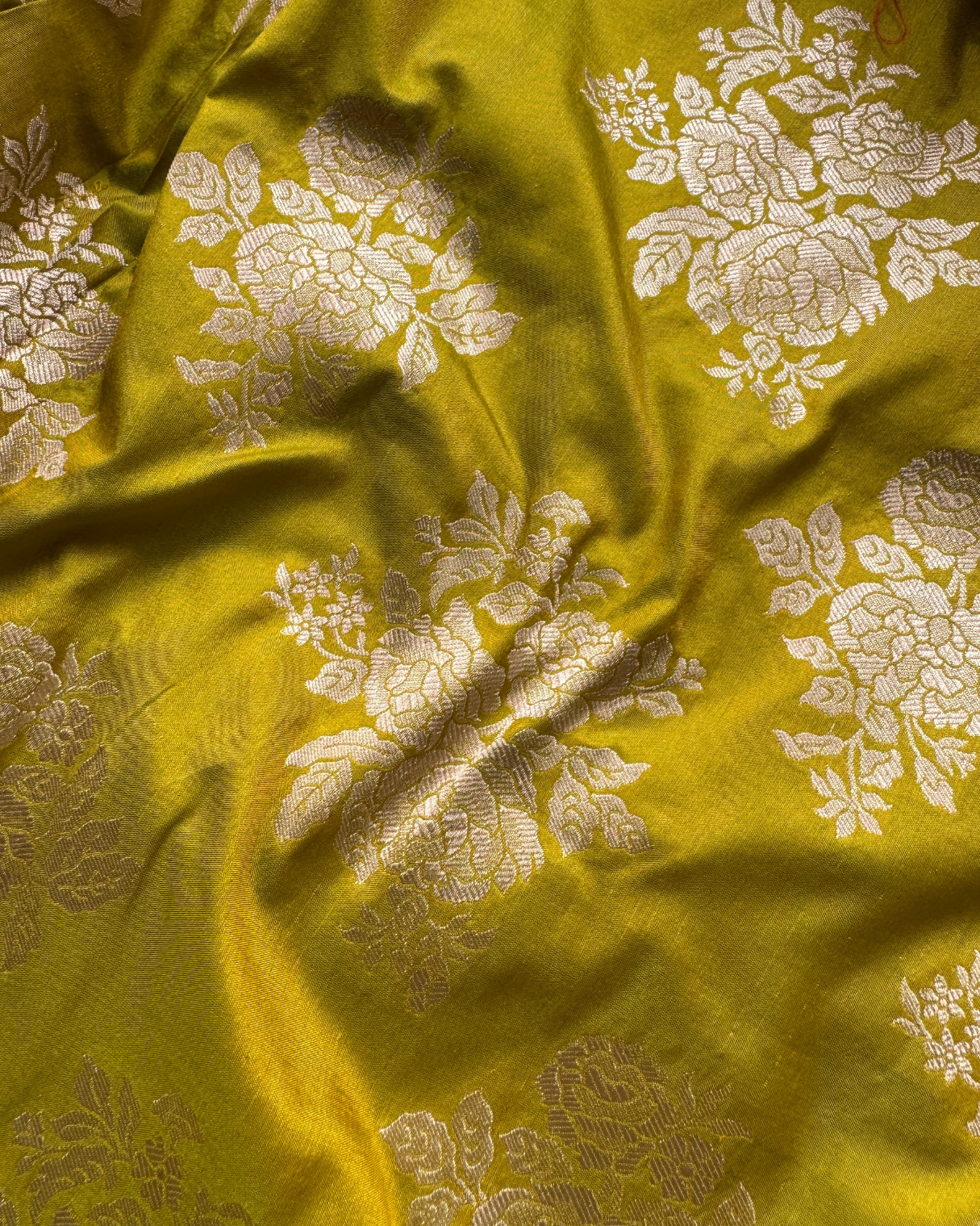 Yellow-Green Pure Banarasi Katan Silk Saree