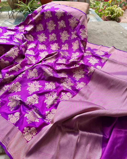 Dark Pink Pure Banarasi Katan Silk Saree