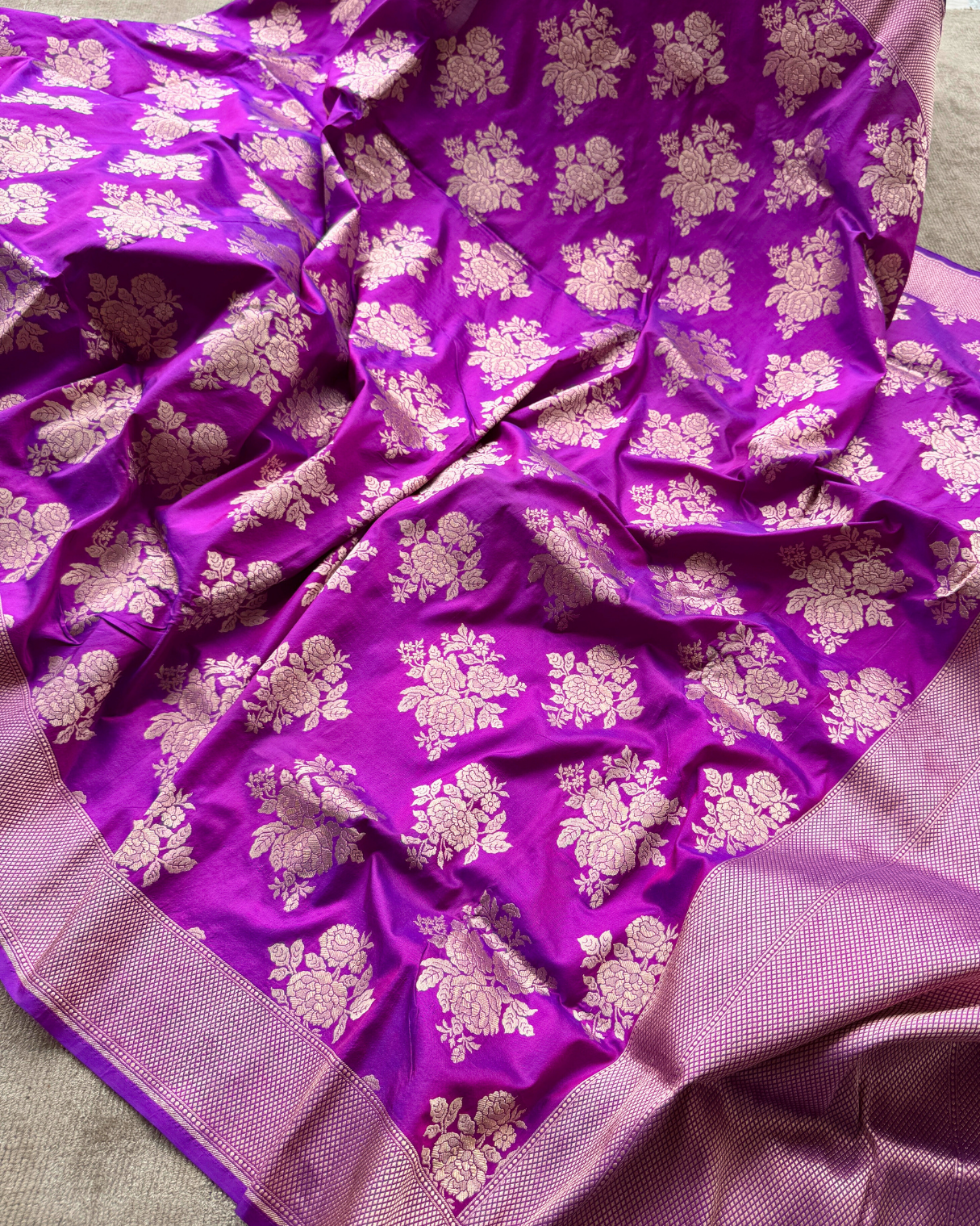Dark Pink Pure Banarasi Katan Silk Saree
