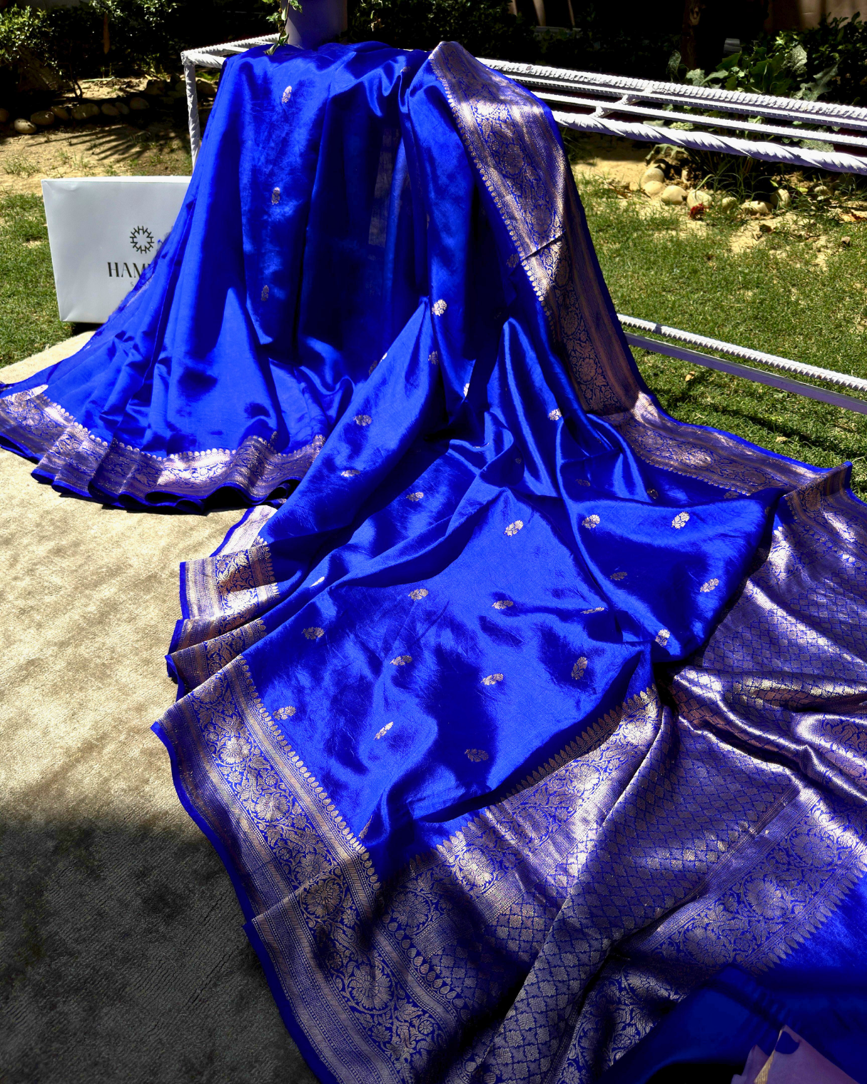 Dark Blue Pure Banarasi Mulberry Mango Soft Silk Saree