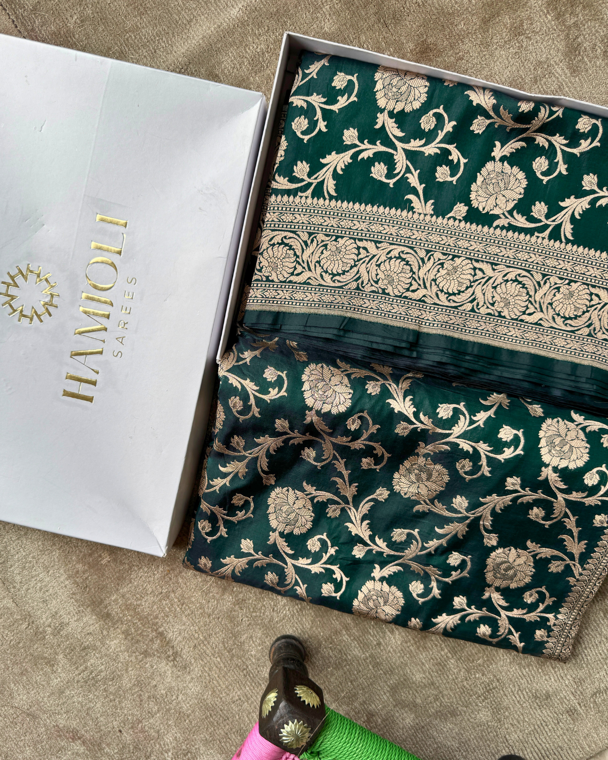 Dark Green Pure Banarasi Katan Silk Saree