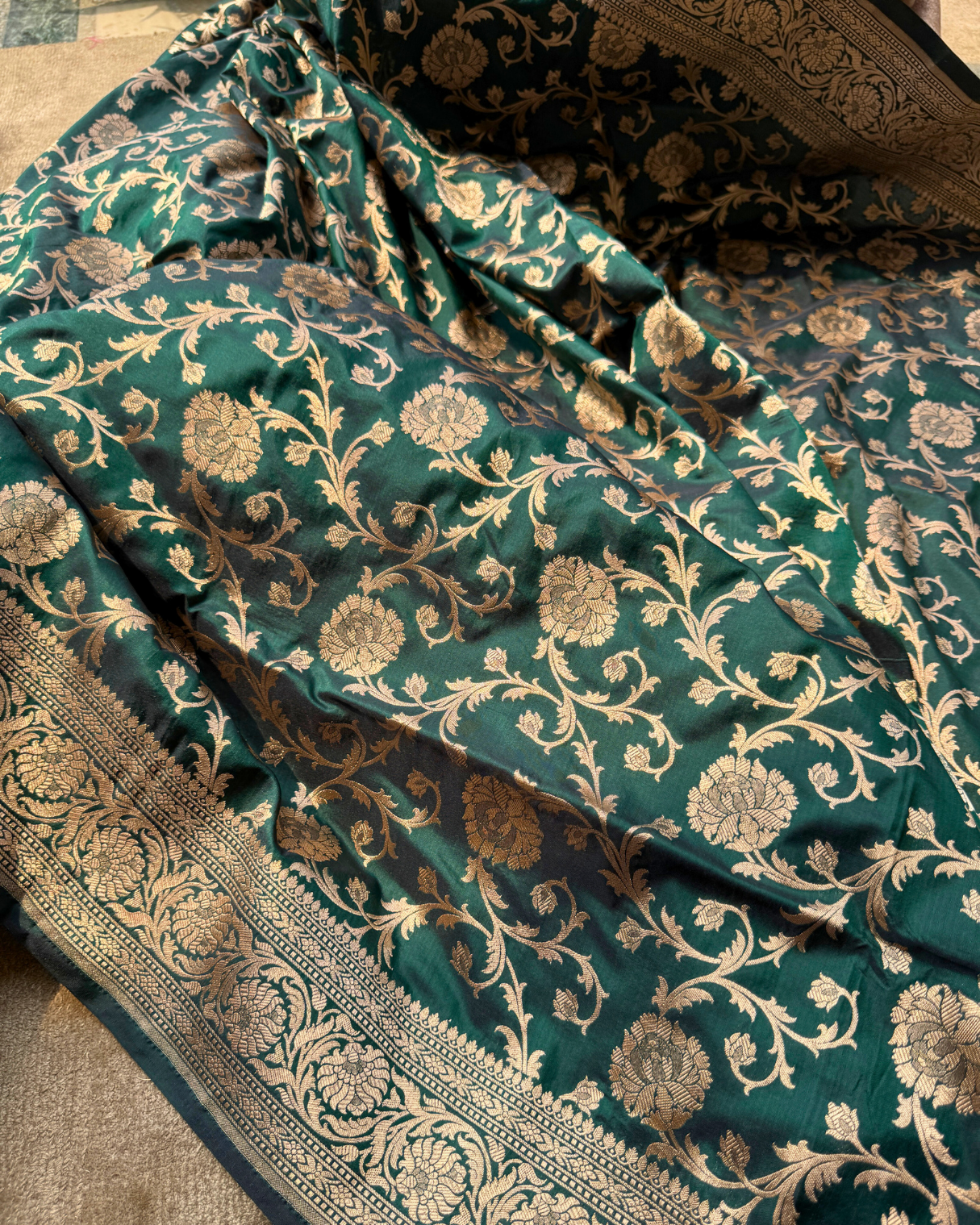 Dark Green Pure Banarasi Katan Silk Saree