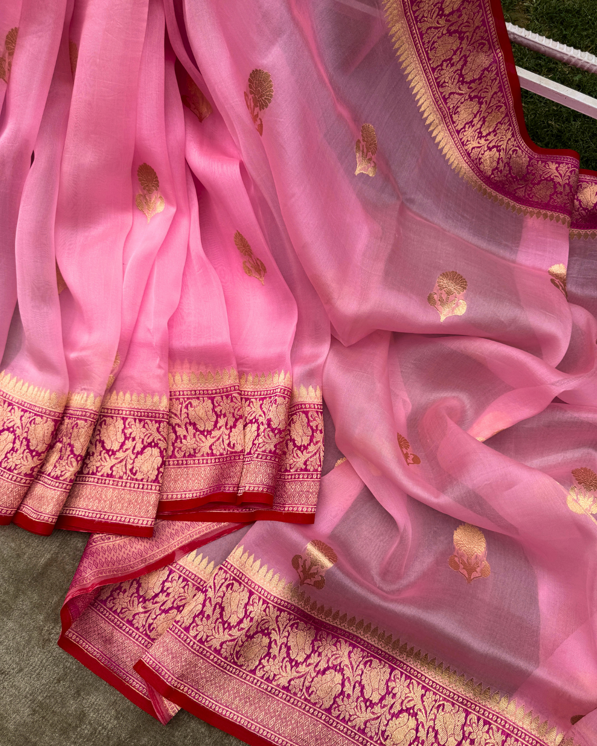 Pink Pure Banarasi Kora Silk Saree