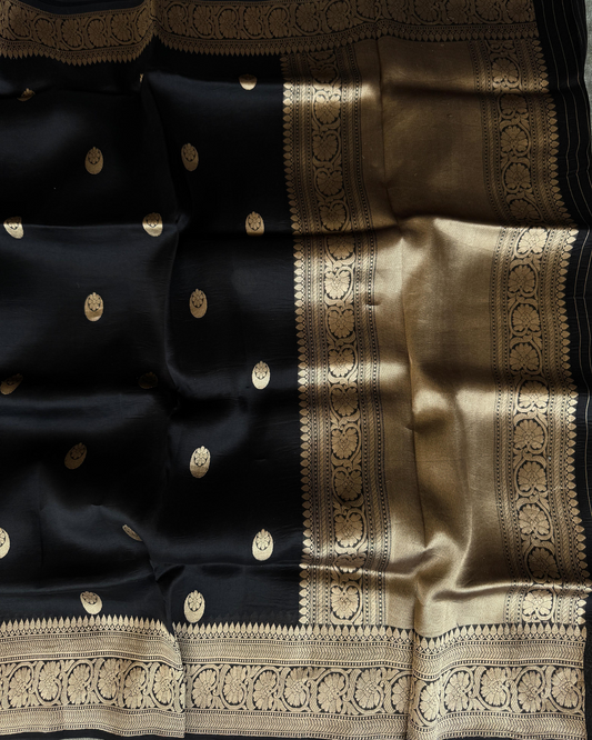 Black Chand Tara Pure Banarasi Kora Silk Saree