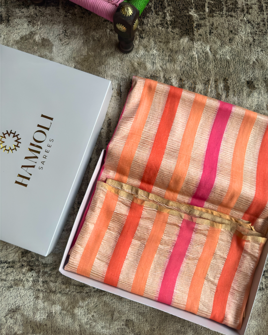Orange Pure Banarasi Munga Silk Rangkat Saree