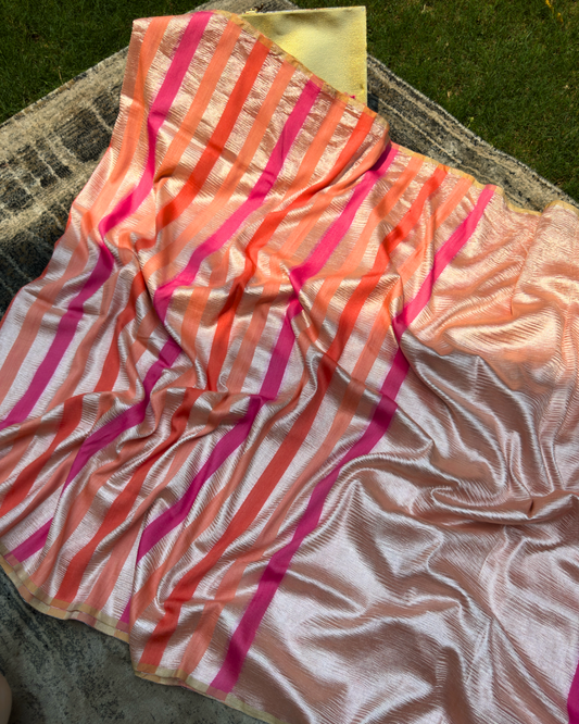 Orange Pure Banarasi Munga Silk Rangkat Saree