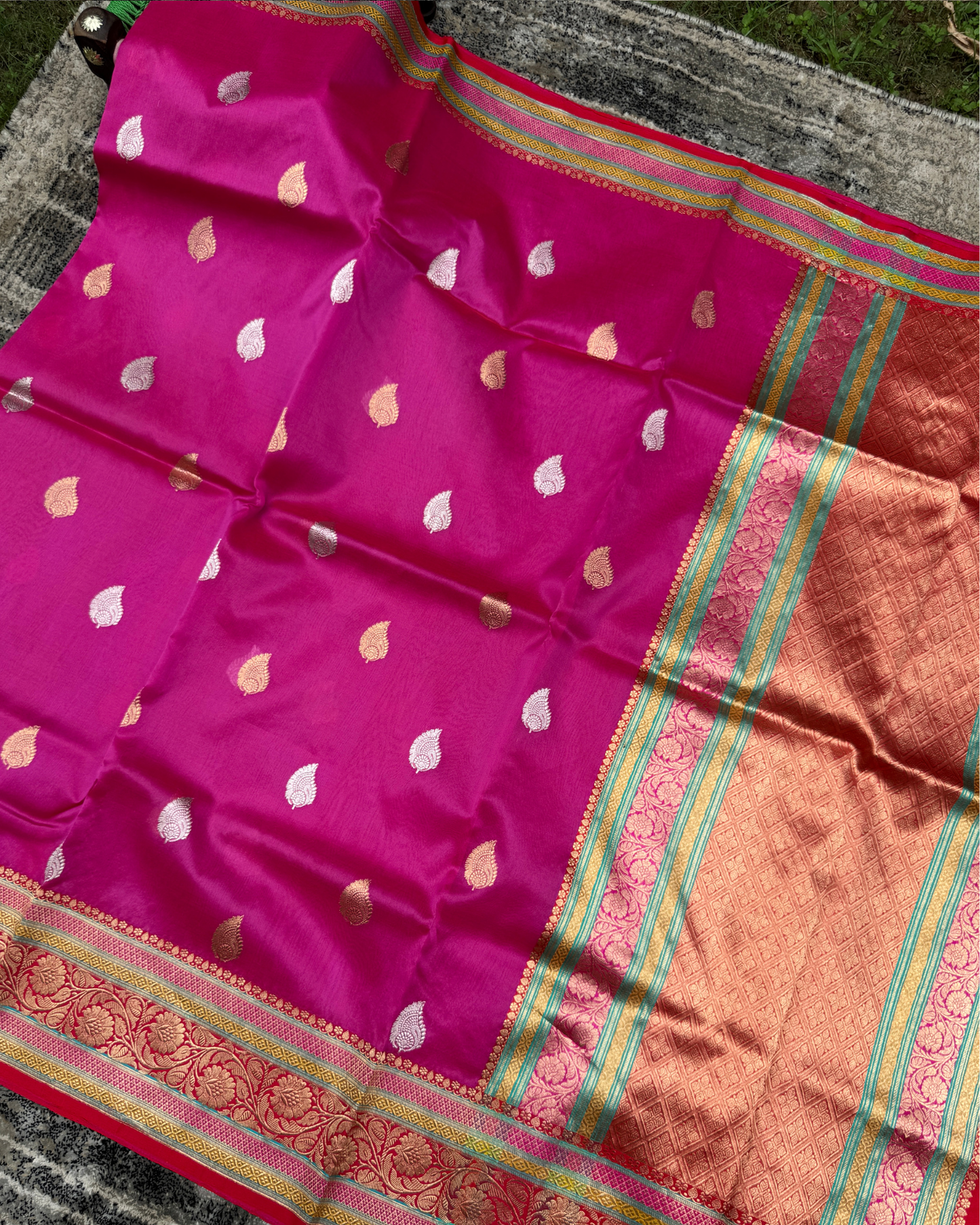 Pink Banarasi Handloom Double Kora Katan Handloom Saree