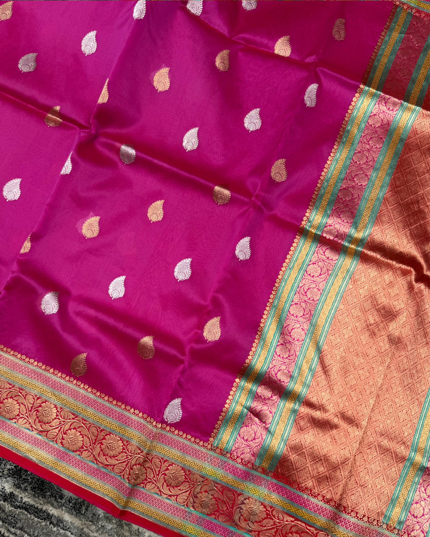 Pink Banarasi Handloom Double Kora Katan Handloom Saree