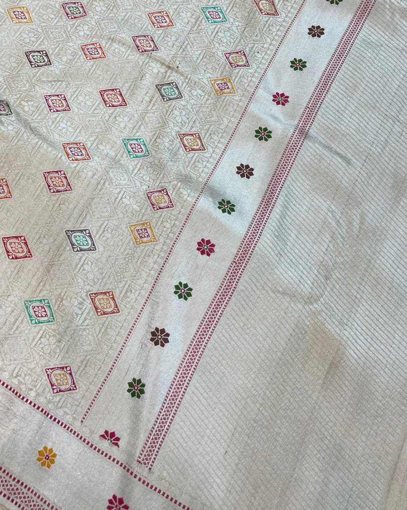 Off-White Tissue Tusser Georgette Banarasi Saree