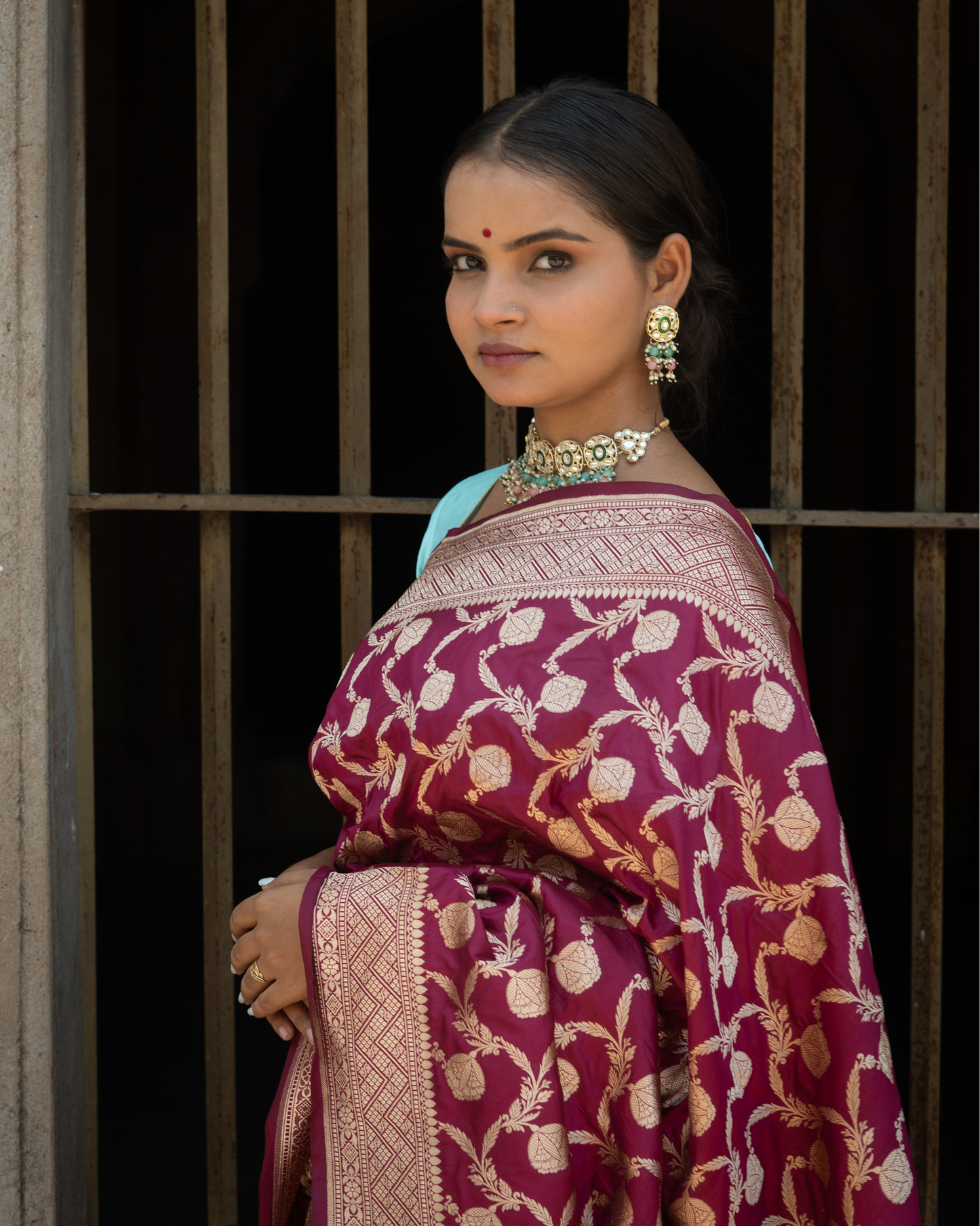 Maroon Katan Silk Banarasi Handloom Saree