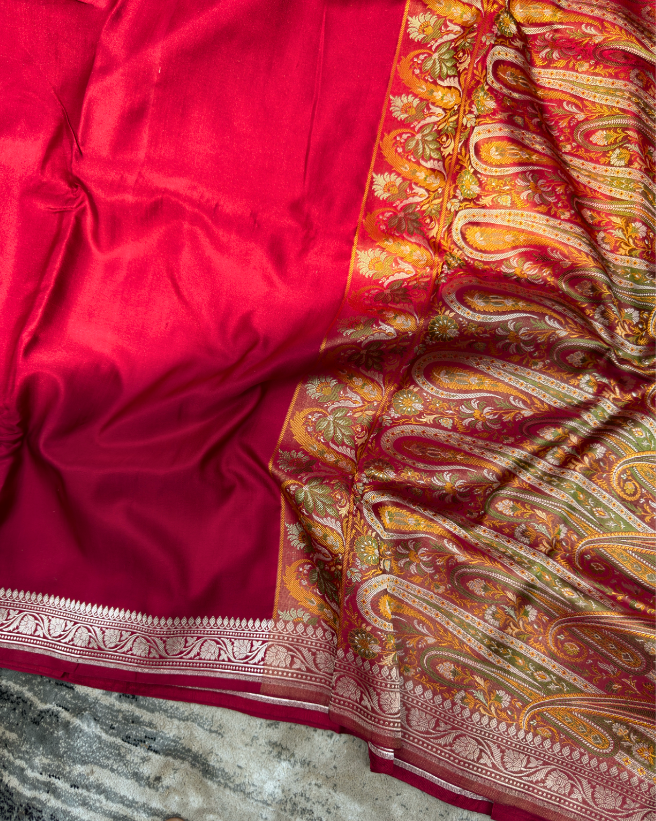 Red Pure Handloom Banarasi Mashru Silk Saree