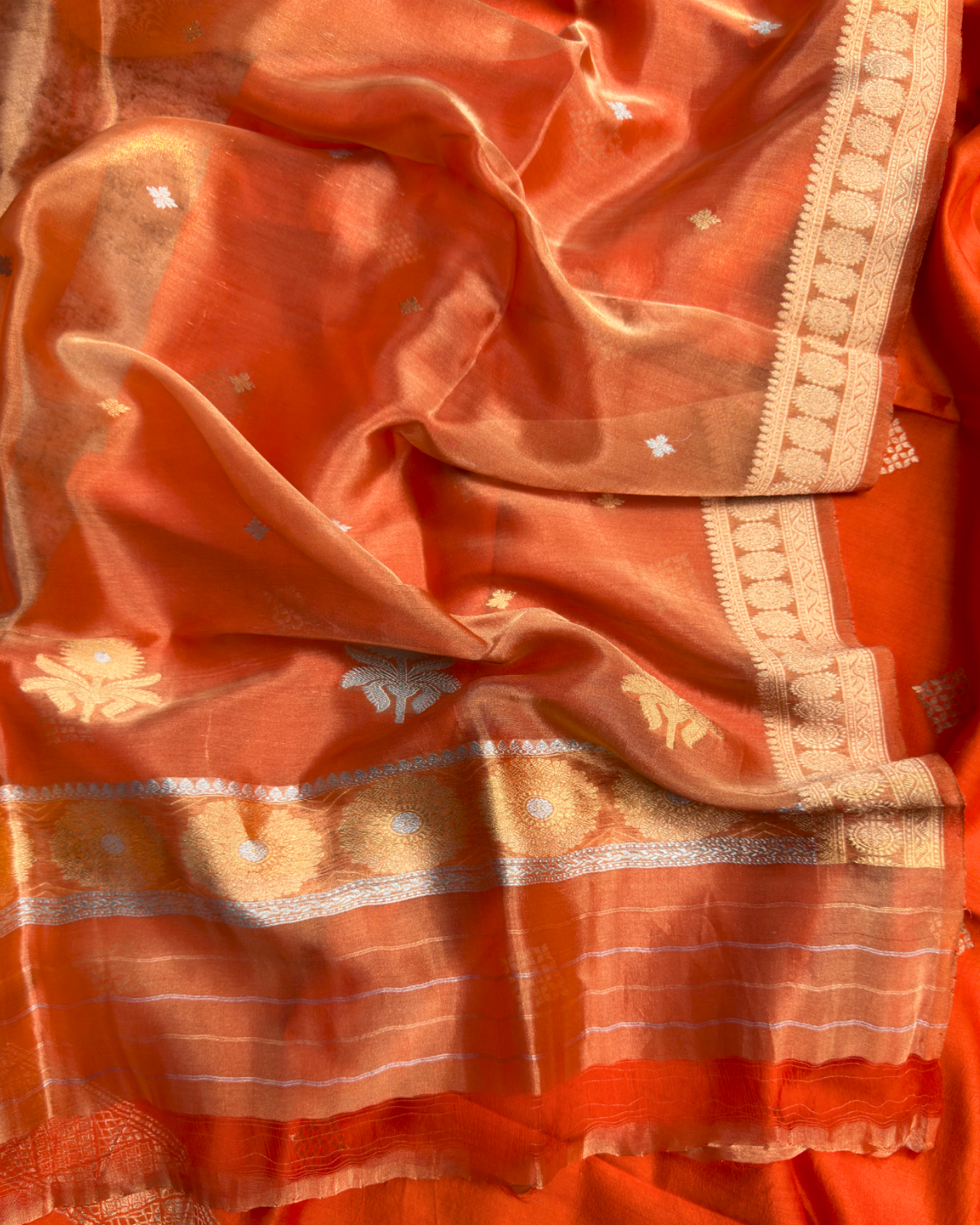 Orange Pure Silk Handloom Suit Set with Handwoven Dupatta