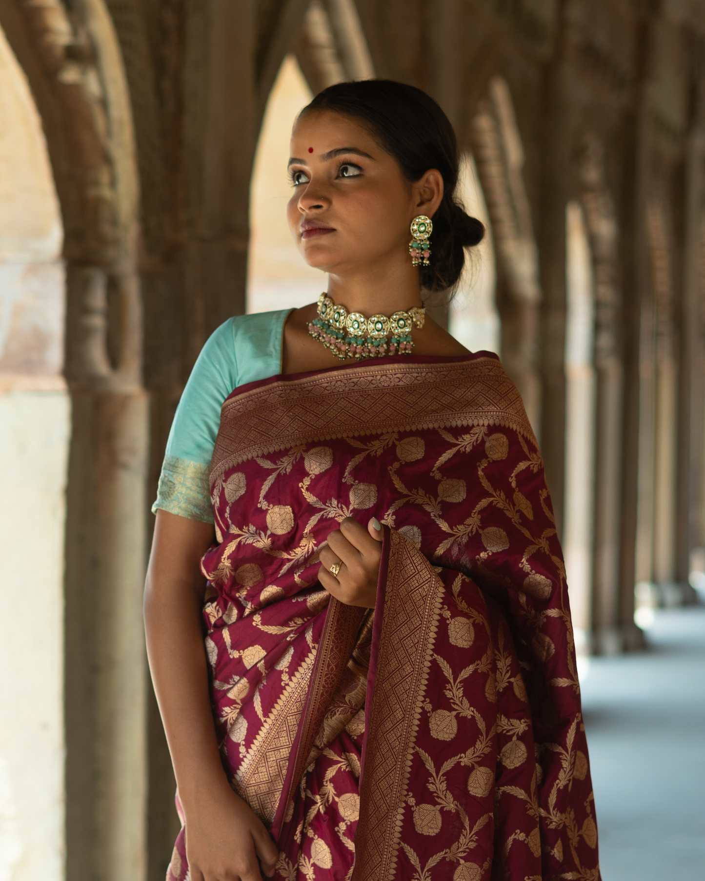 Maroon Katan Silk Banarasi Handloom Saree