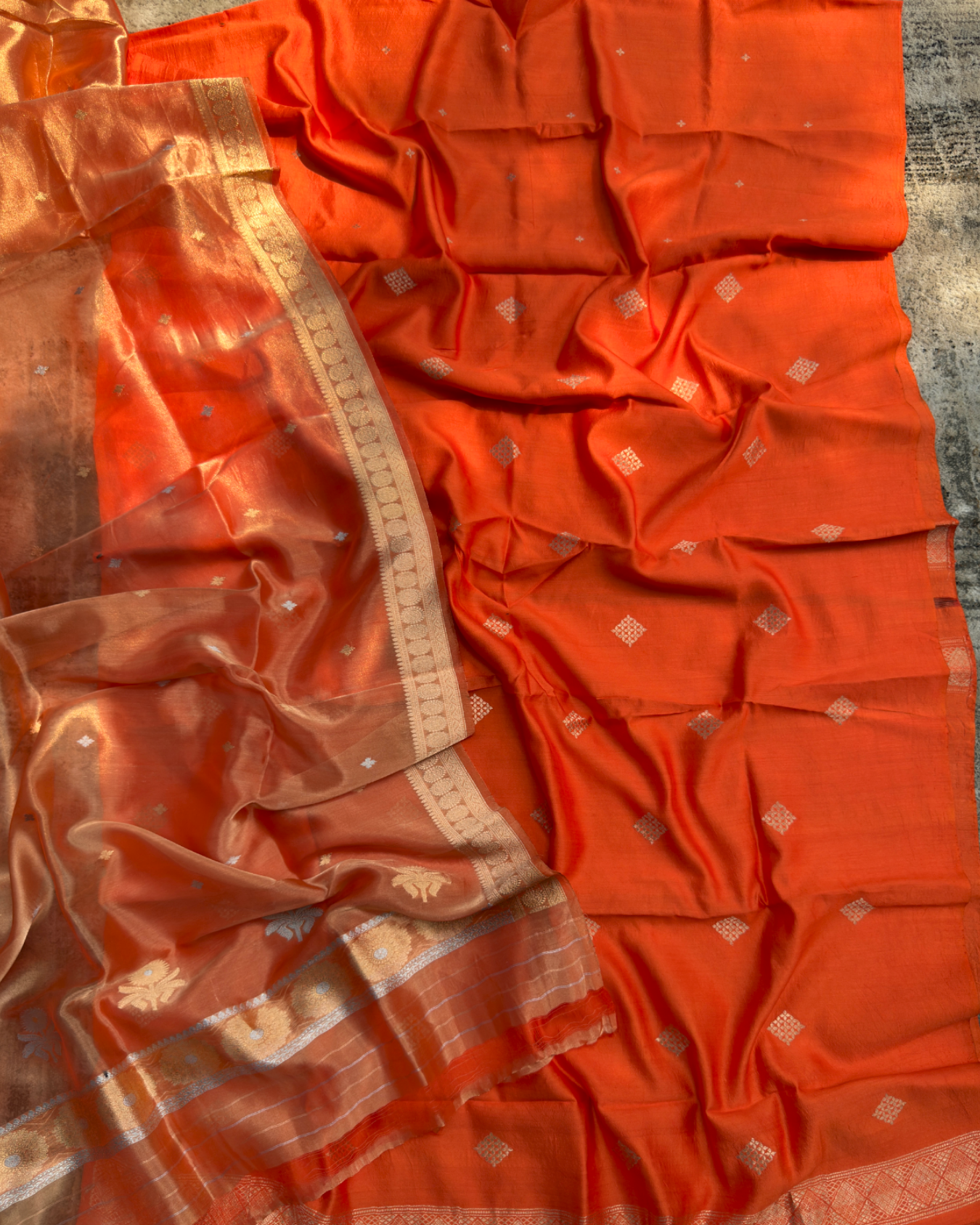 Orange Pure Silk Handloom Suit Set with Handwoven Dupatta