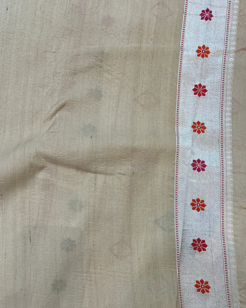 Off-White Tissue Tusser Georgette Banarasi Saree