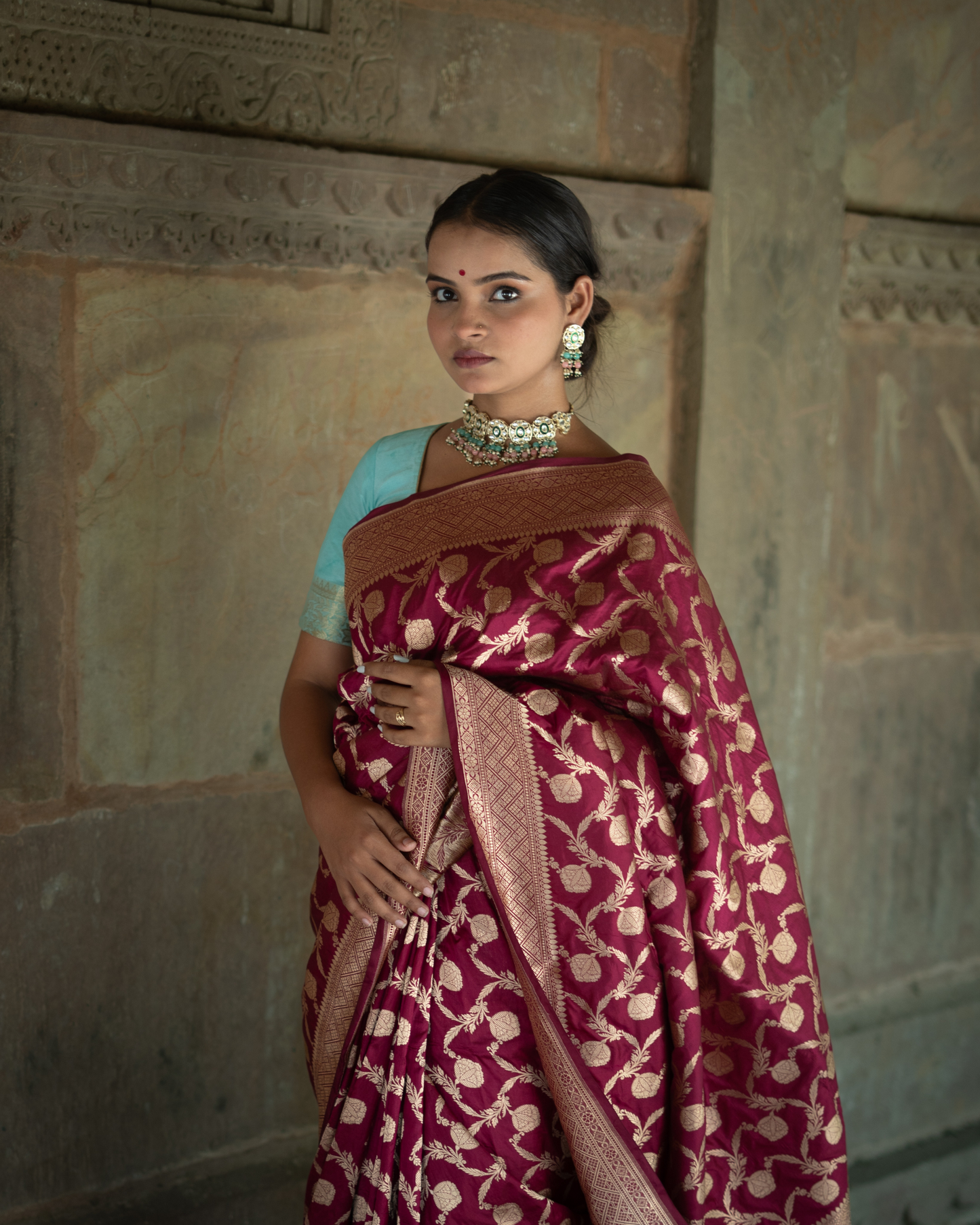 Maroon Katan Silk Banarasi Handloom Saree