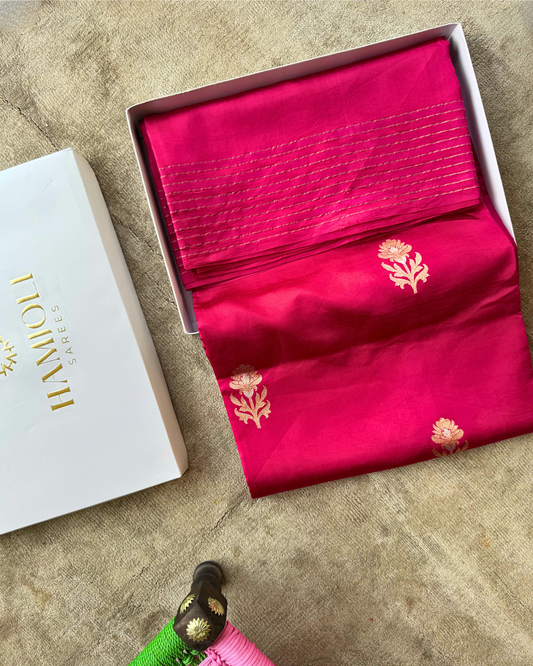 Pink Pure Banarasi Mulberry Soft Silk Saree