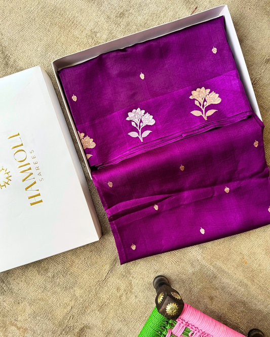 Purple Pure Banarasi Mulberry  Soft Silk Saree