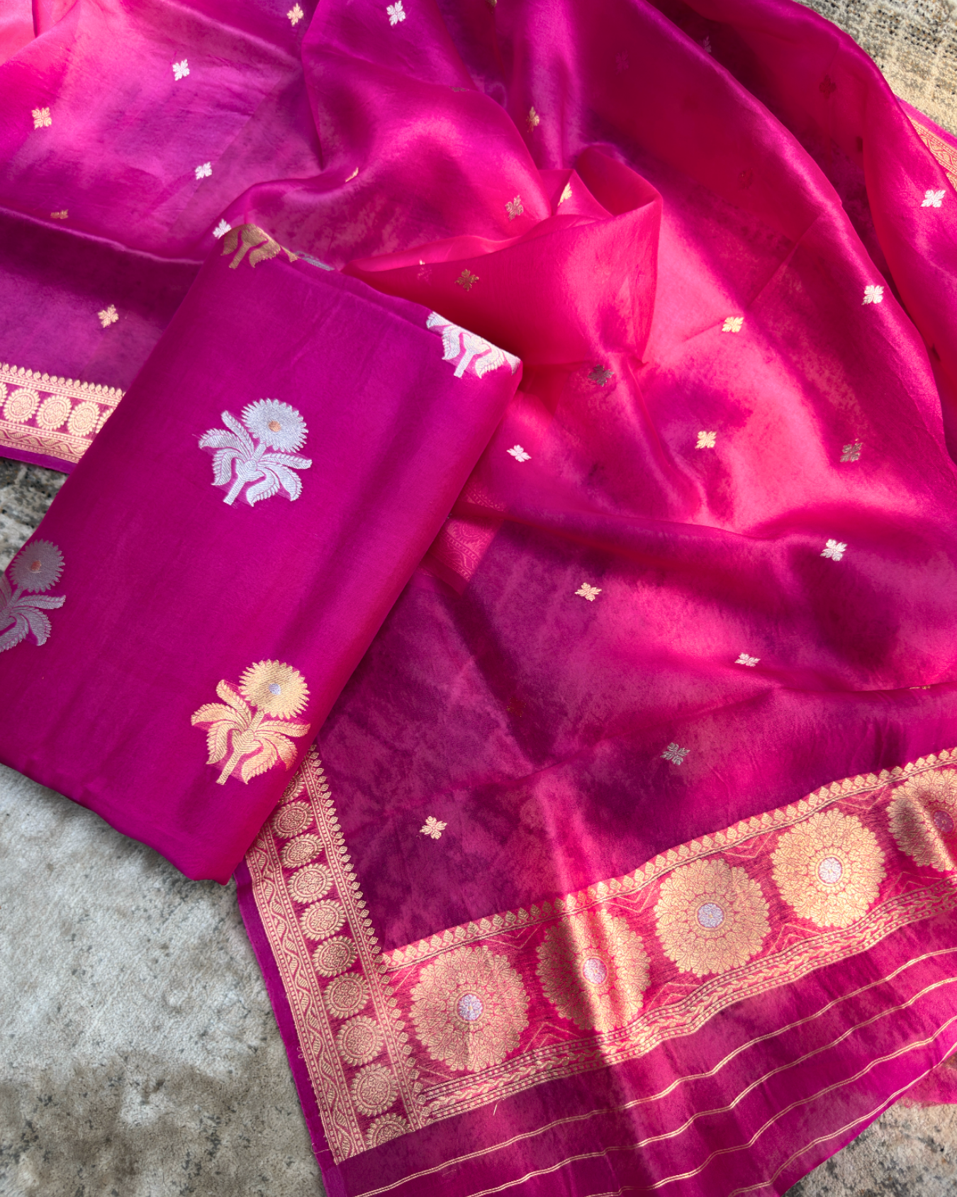 Pink Pure Banarasi Kora Silk Suit Set with Dupatta
