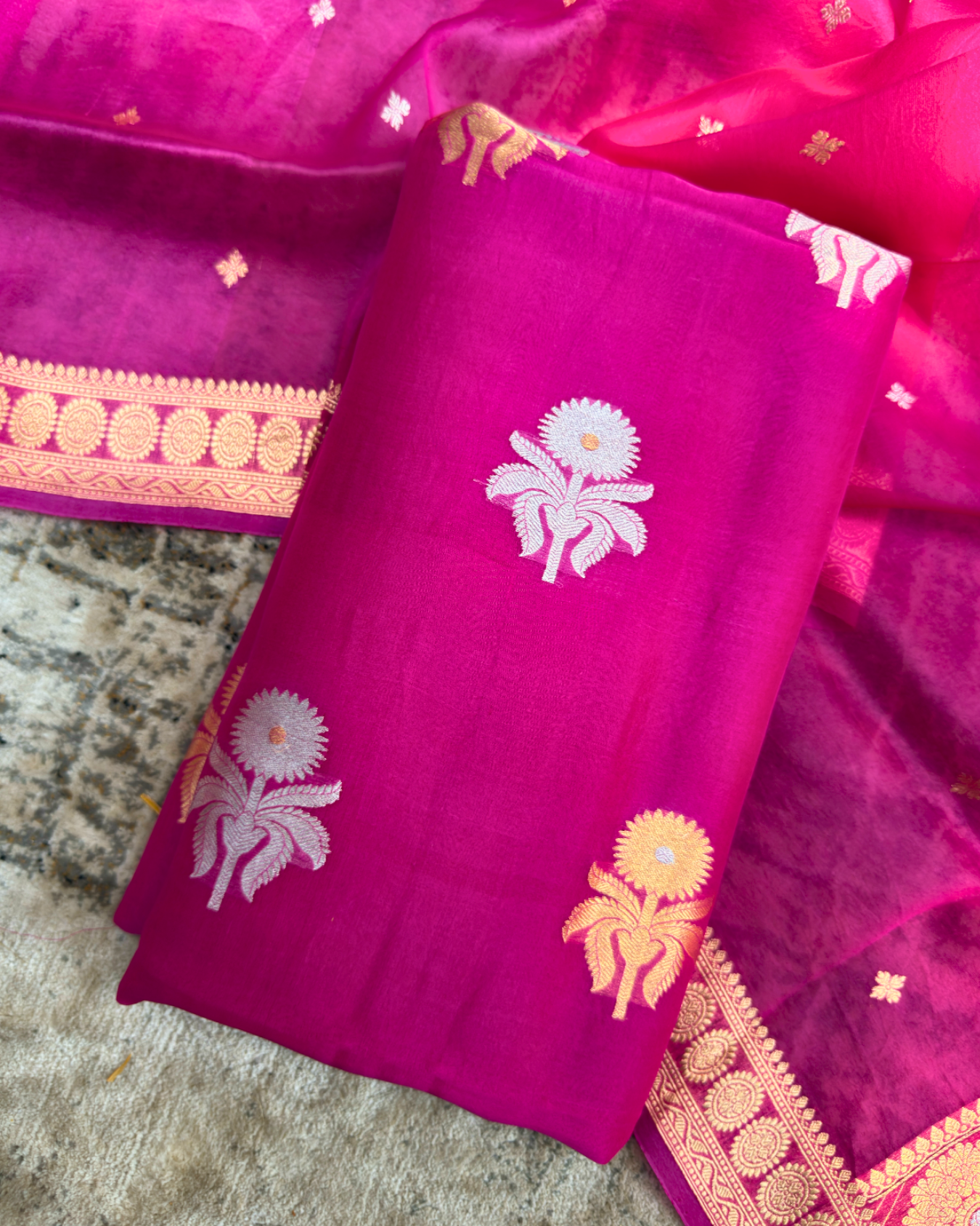 Pink Pure Banarasi Kora Silk Suit Set with Dupatta