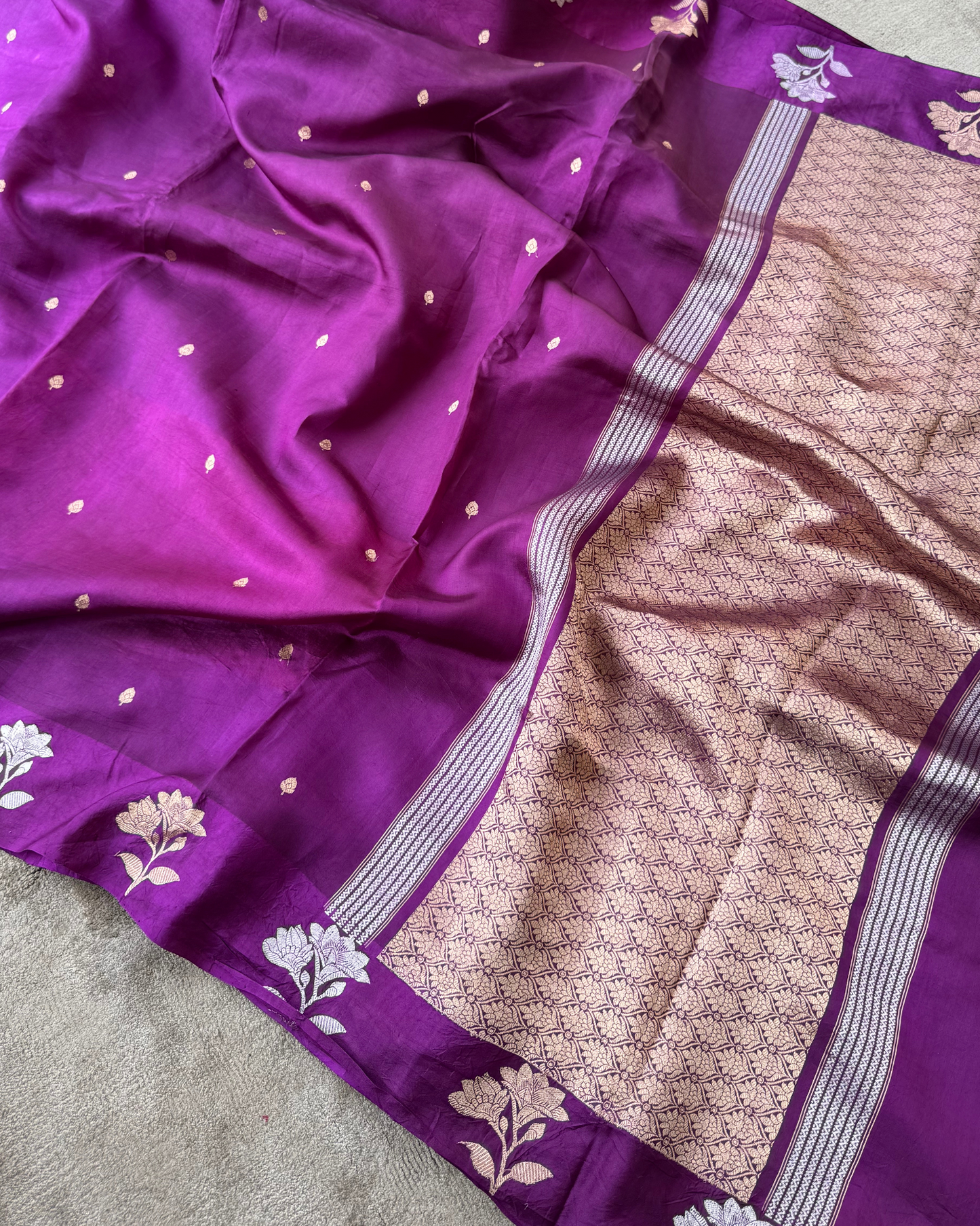 Purple Pure Banarasi Mulberry Soft Silk Saree