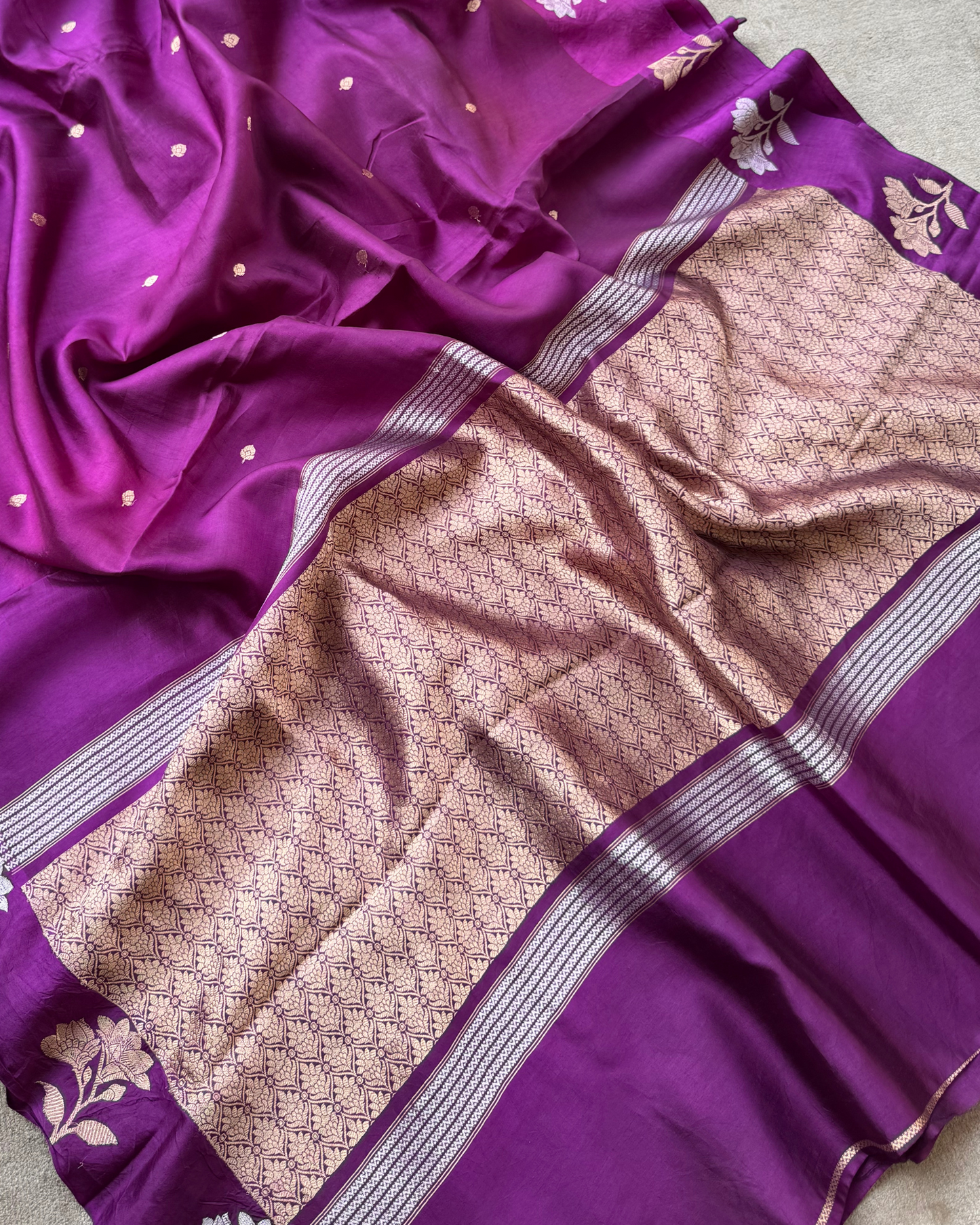 Purple Pure Banarasi Mulberry Soft Silk Saree