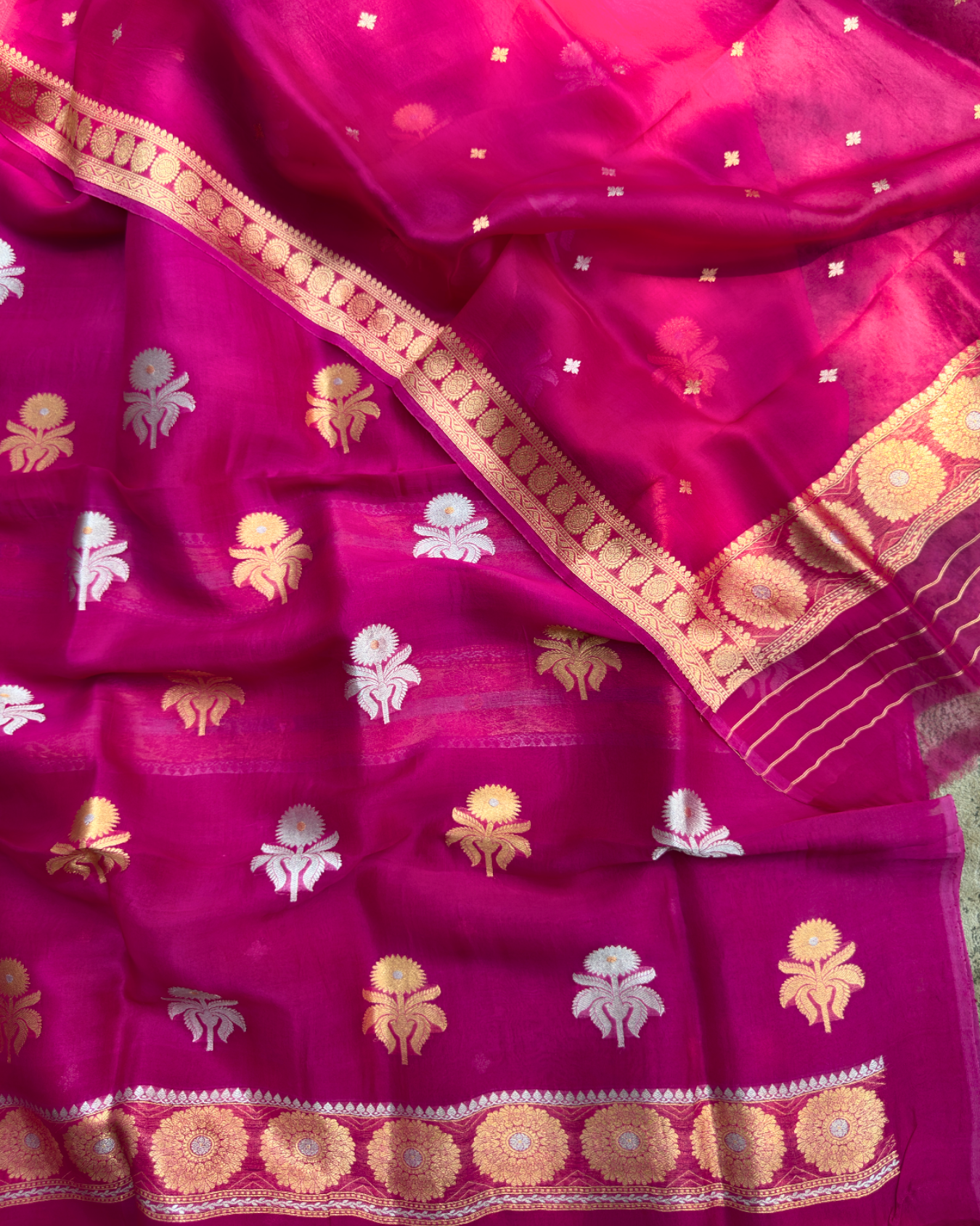 Pink Pure Banarasi Kora Silk Suit Set with Dupatta