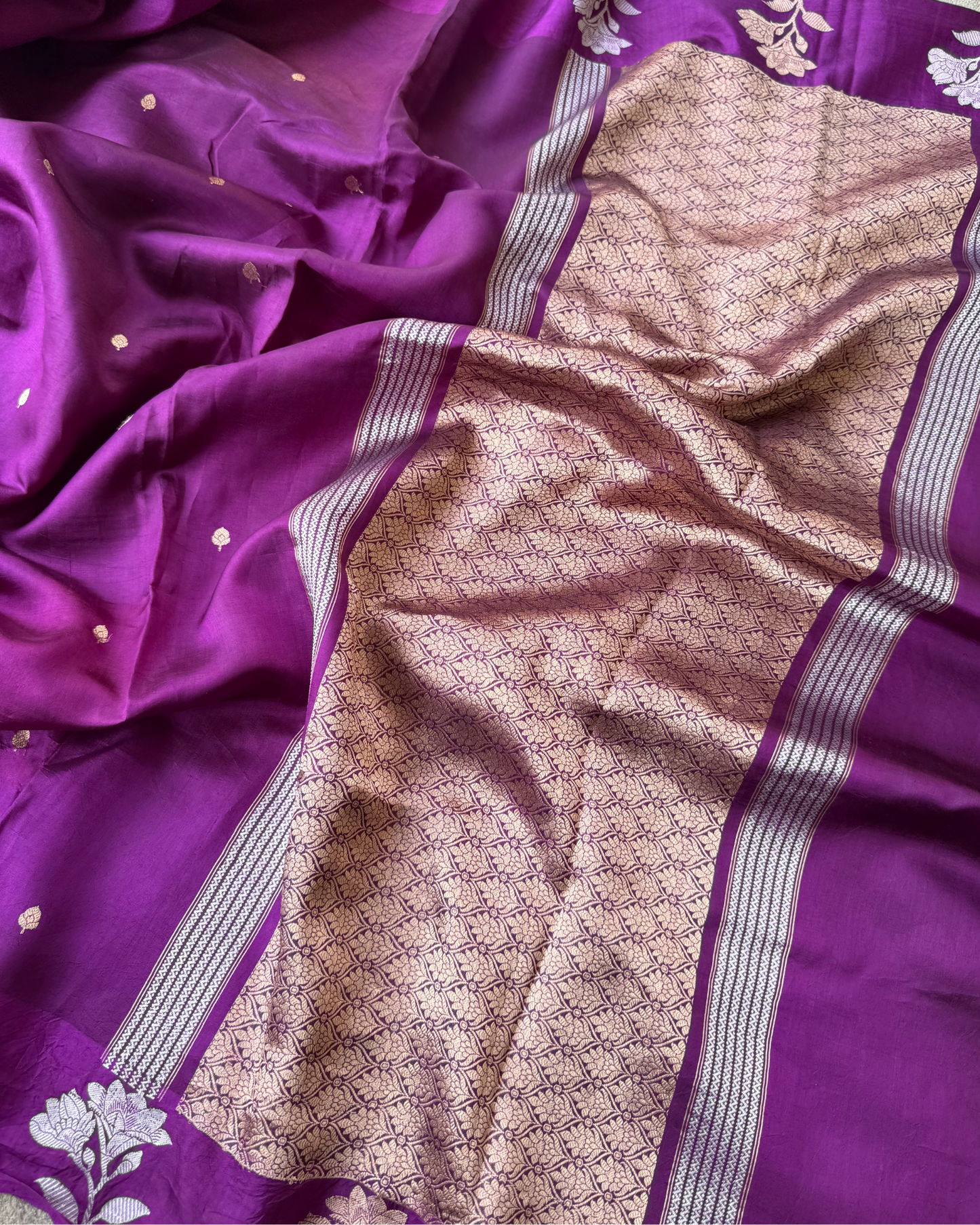 Purple Pure Banarasi Mulberry Soft Silk Saree