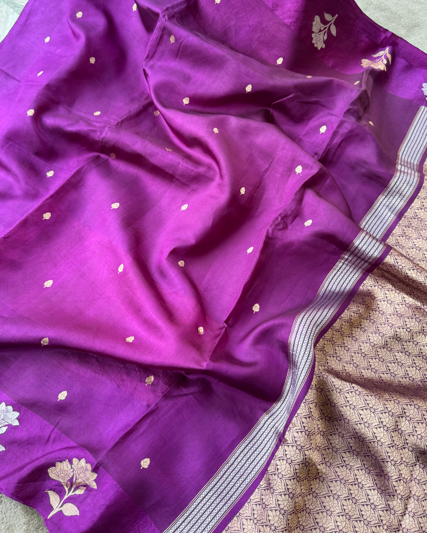 Purple Pure Banarasi Mulberry Soft Silk Saree