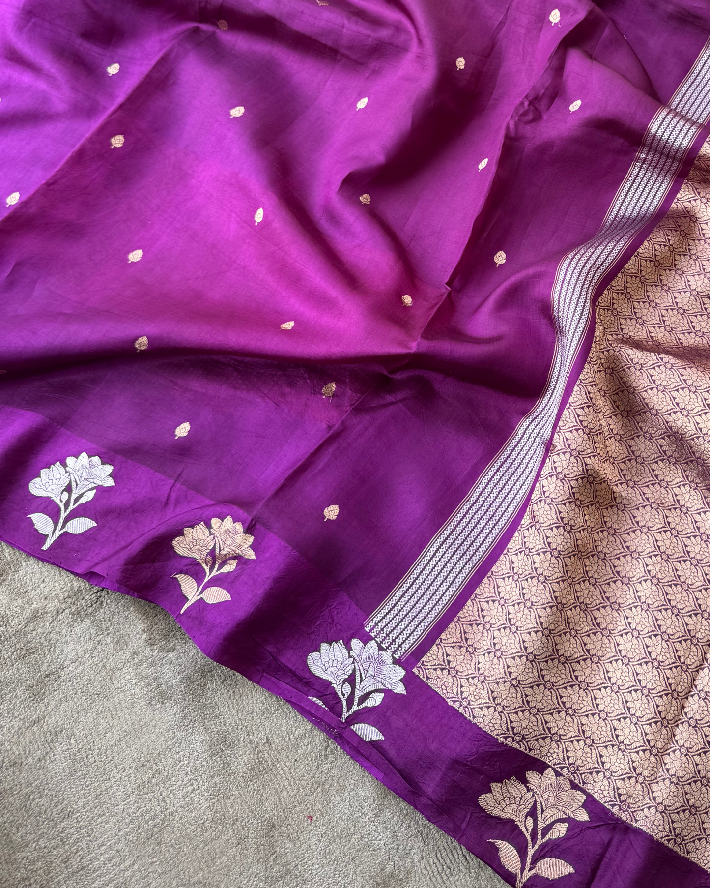Purple Pure Banarasi Mulberry Soft Silk Saree