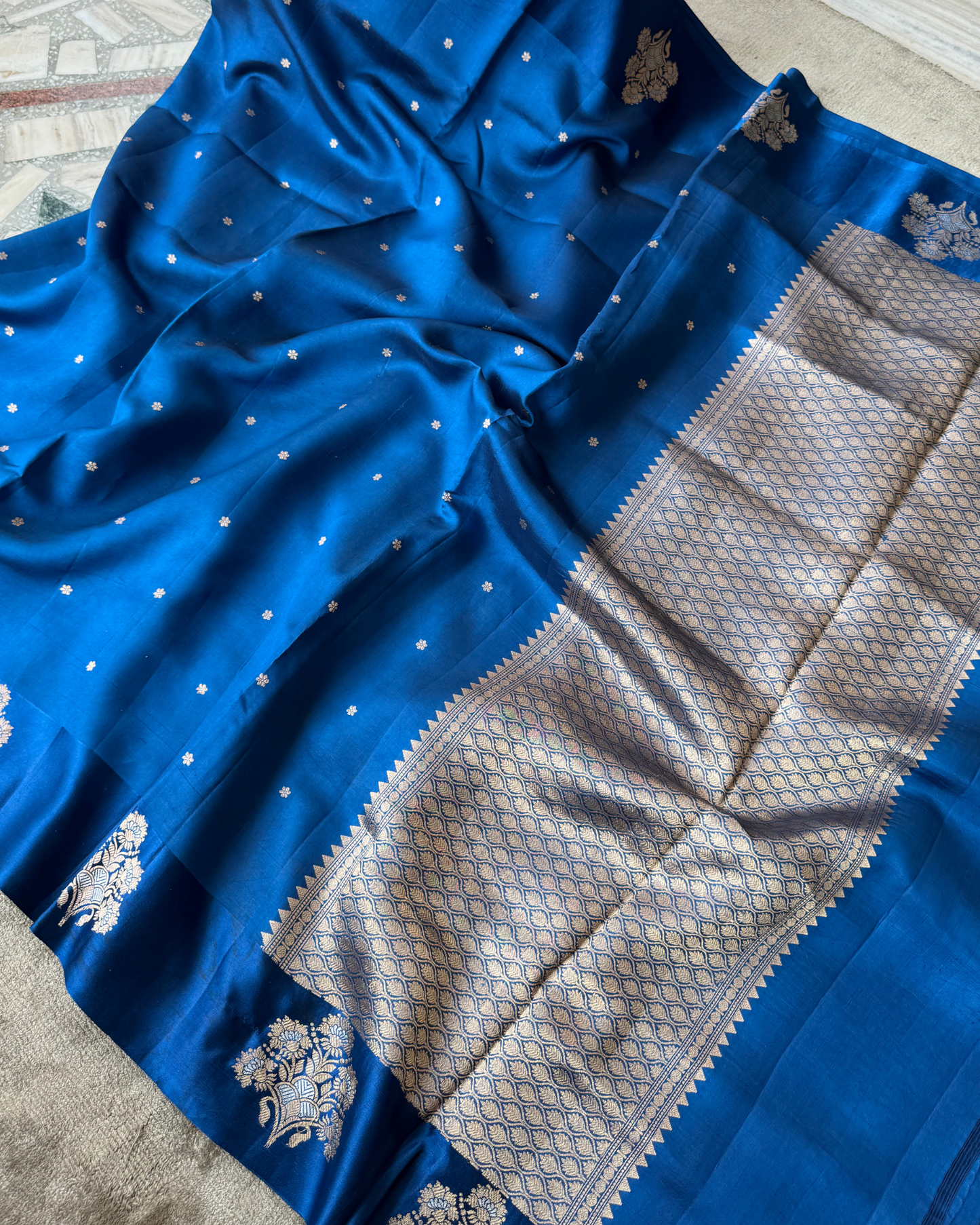 Blue Pure Banarasi Mulberry Mango Soft Silk Saree