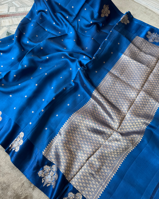 Blue Pure Banarasi Mulberry Soft Silk Saree