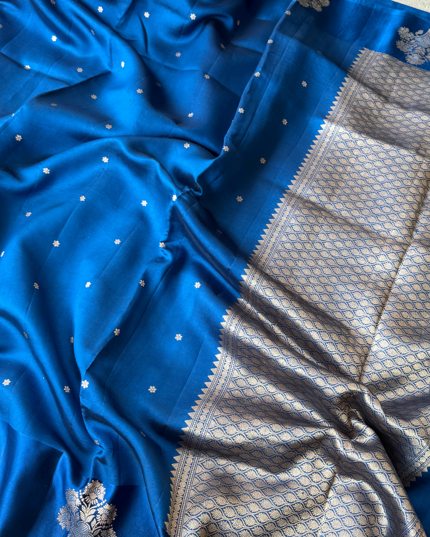 Blue Pure Banarasi Mulberry Mango Soft Silk Saree