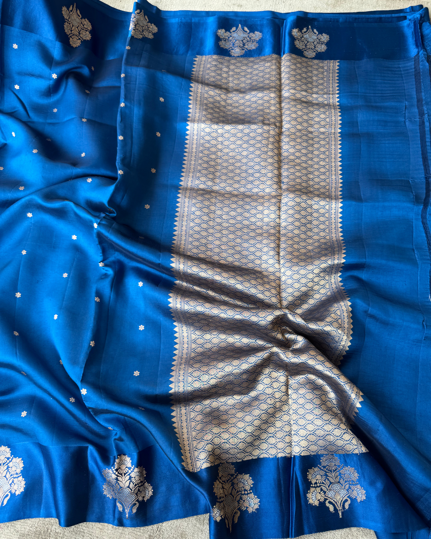 Blue Pure Banarasi Mulberry Mango Soft Silk Saree