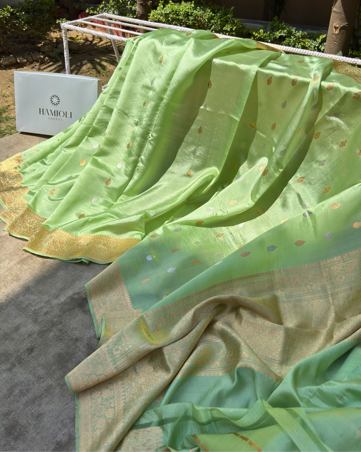 Light Green Pure Banarasi Mulberry Mango Soft Silk Saree