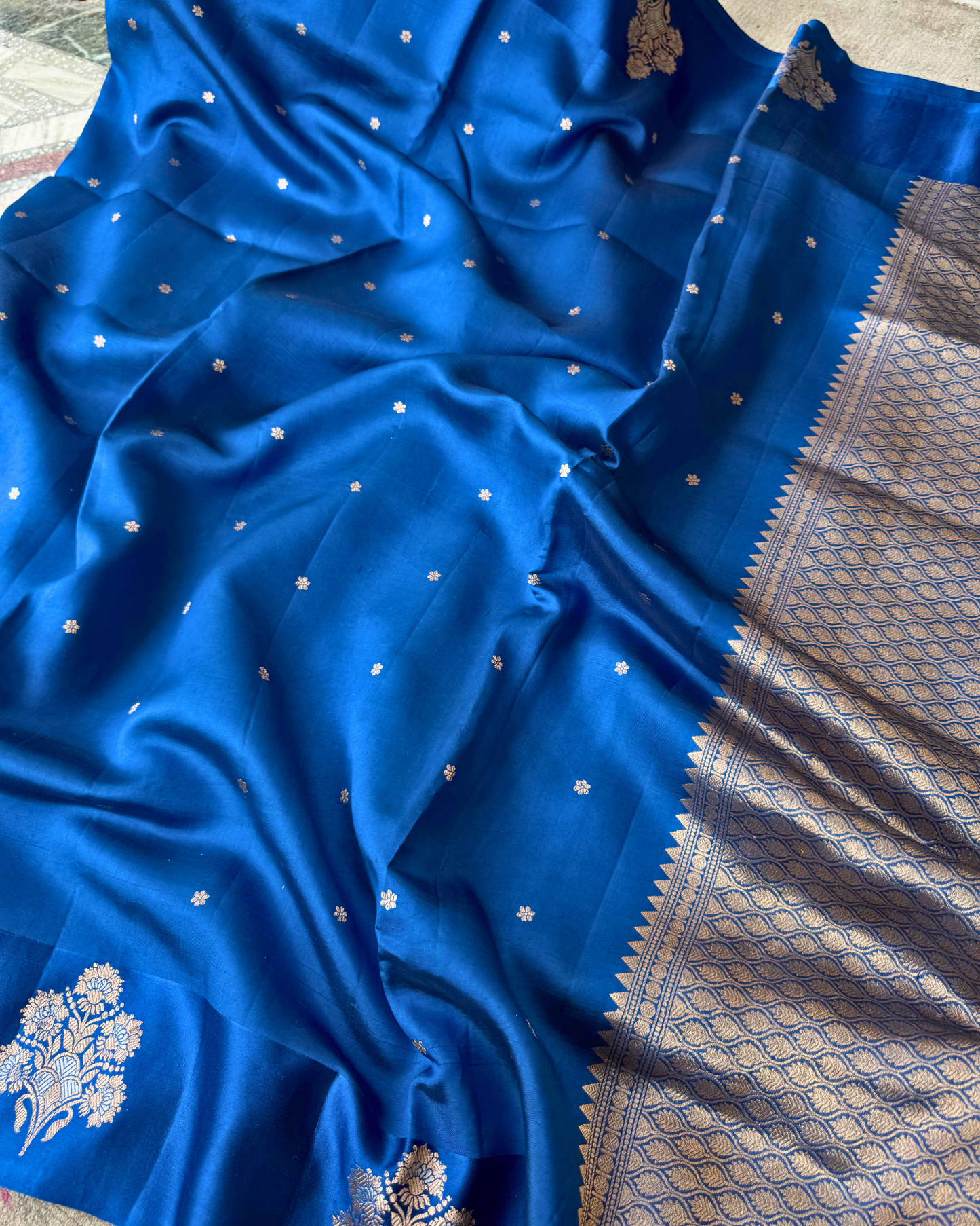Blue Pure Banarasi Mulberry Mango Soft Silk Saree