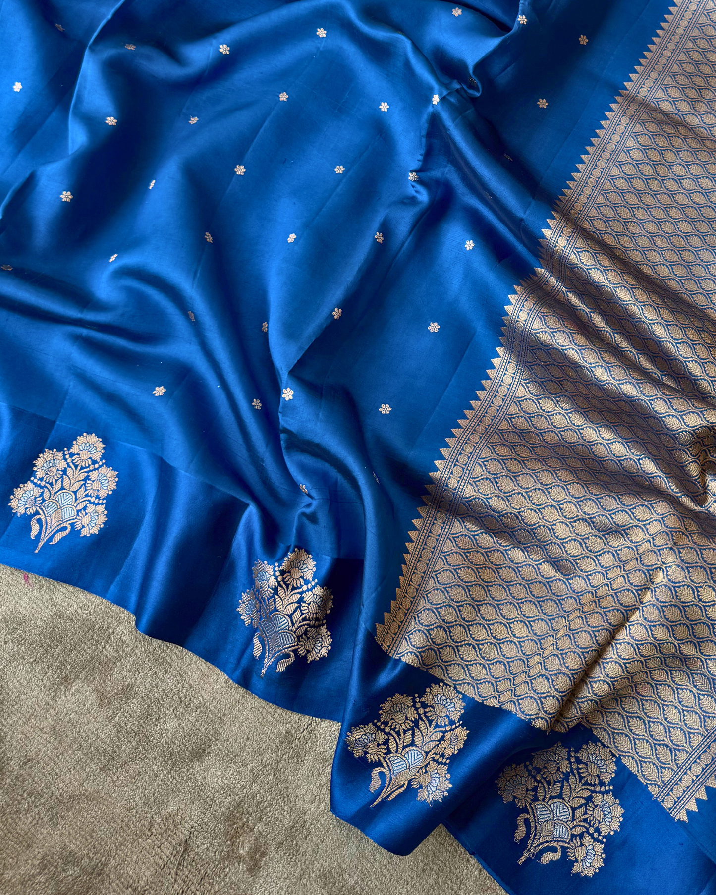 Blue Pure Banarasi Mulberry Mango Soft Silk Saree
