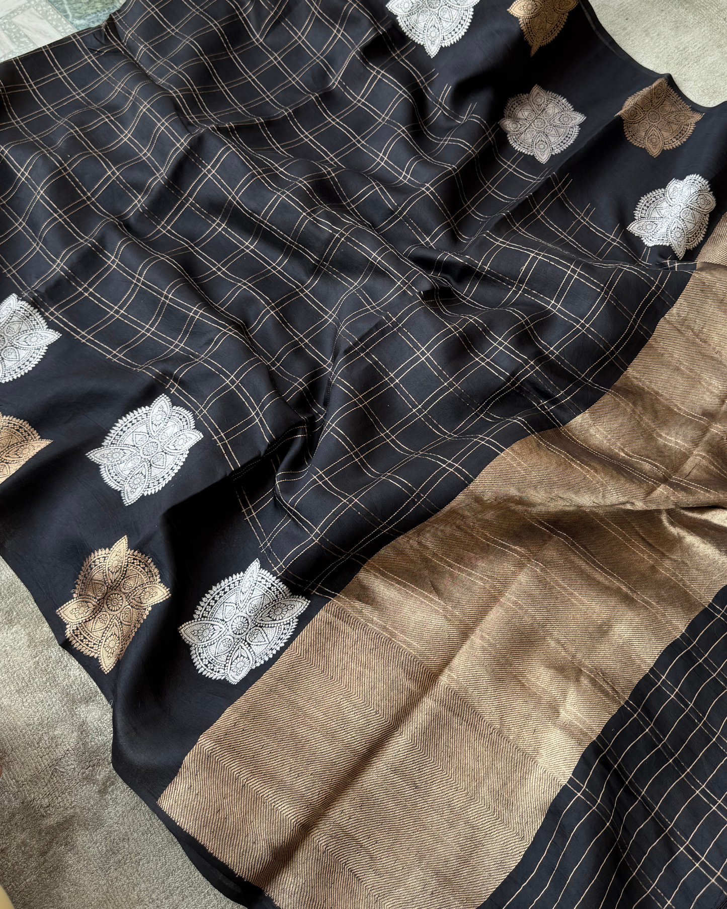 Black Mulberry Pure Banarasi Soft Silk Saree